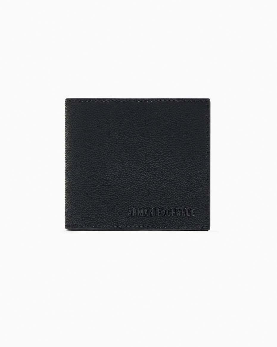 Portafoglio Exchange nero in similpelle con logo impresso e portamonete