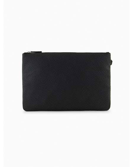 Borsa a bustina Armani Exchange nera in similpelle con logo stampato frontalmente image