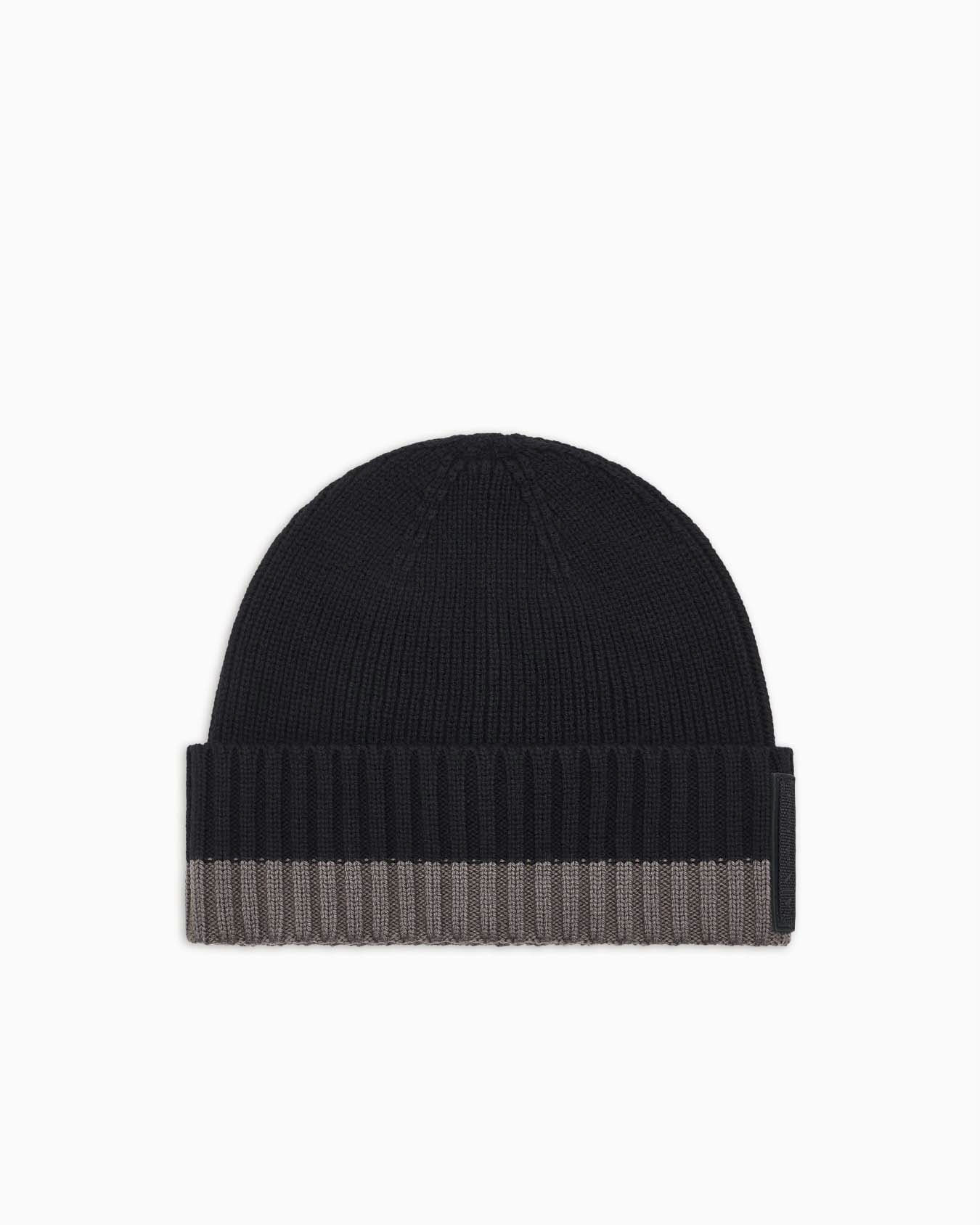 Berretto Armani Exchange nero e grigio in misto lana con logo applicato