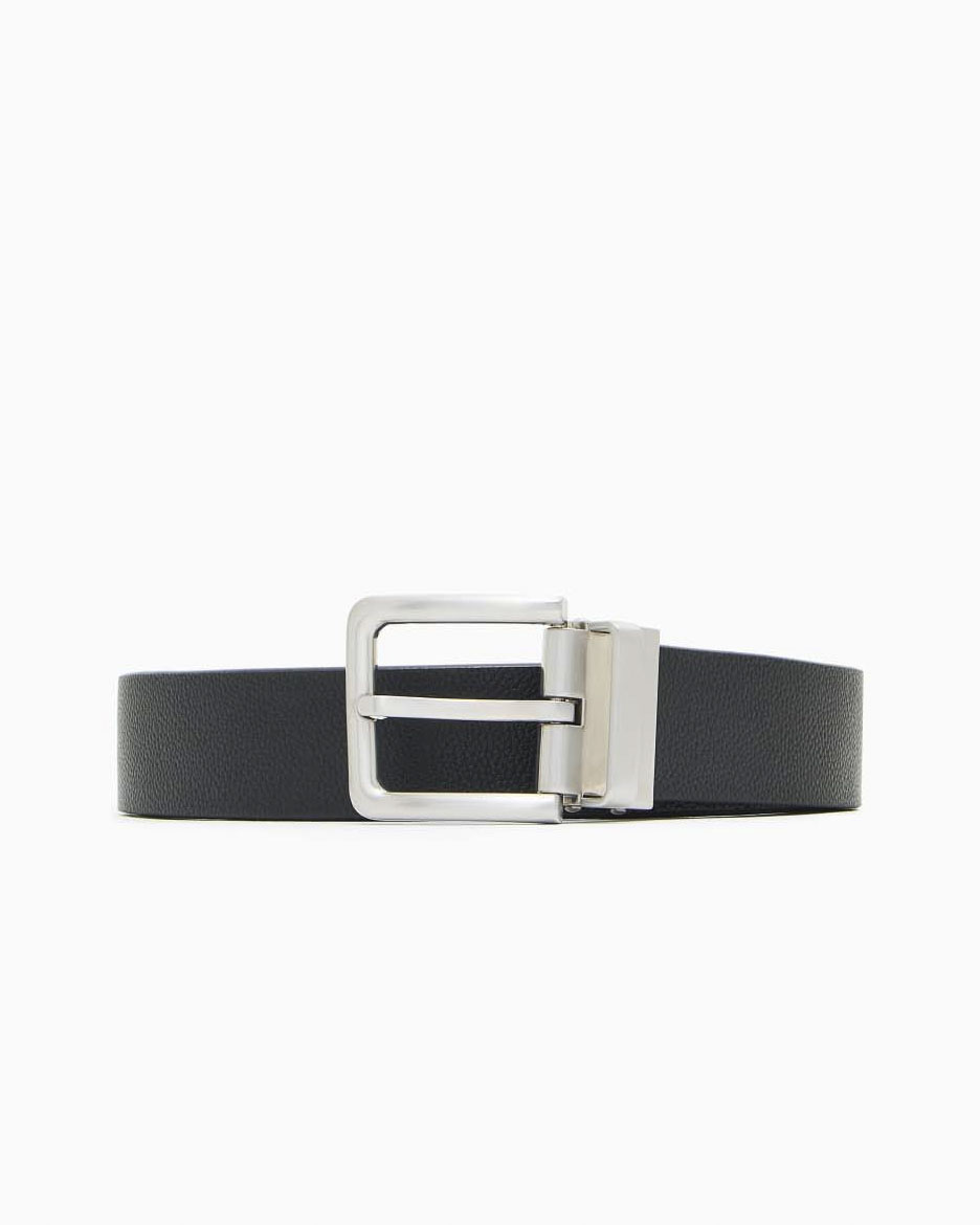 Cintura Armani Exchange nera in pelle con logo impresso