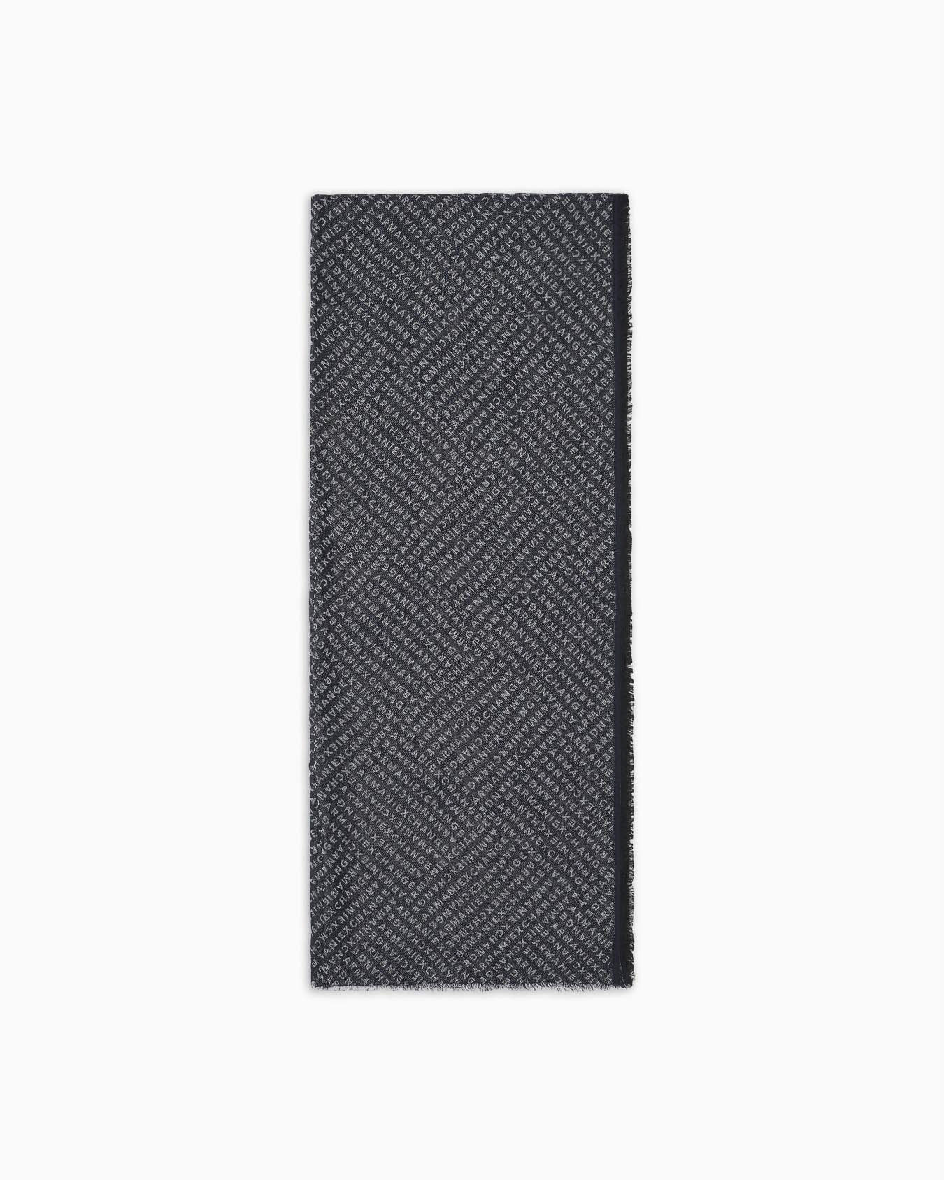 Sciarpa Armani Exchange blu in misto cotone con logo allover jacquard