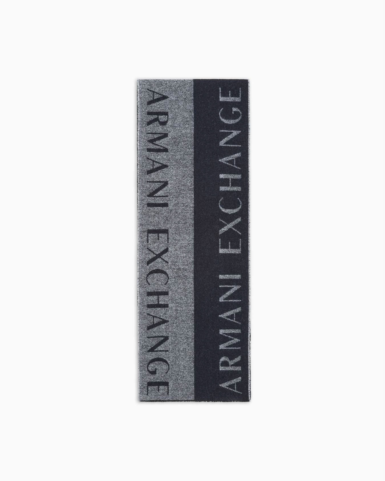 Sciarpa Exchange blu e grigia in misto lana con maxi logo jacquard