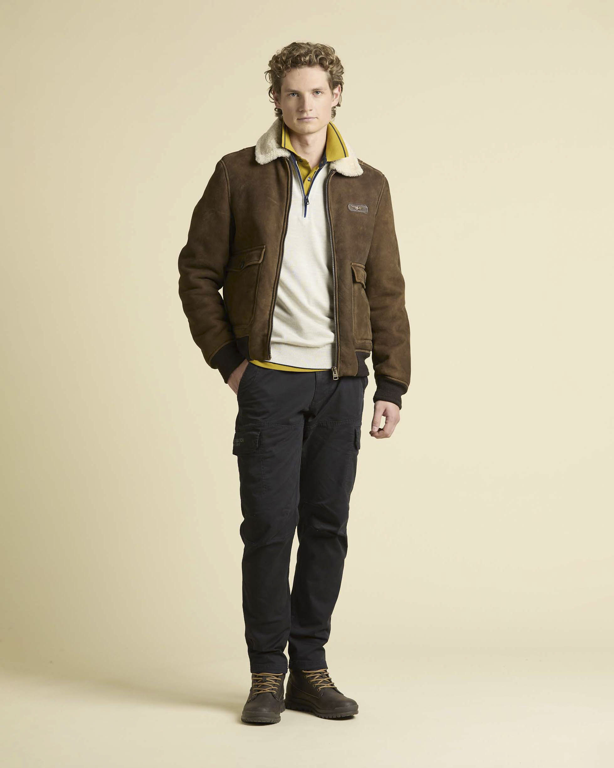 Aeronautica Militare — Pantalone cargo Aeronautica militare blu in gabardina di cotone stretch