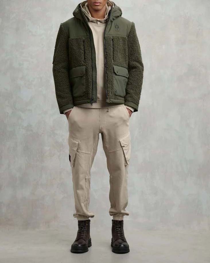 Giubbino Wilcock Blauer verde militare in taslan ed eco pelliccia con cappuccio