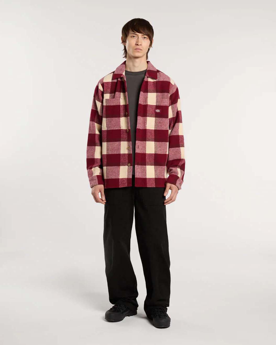 Overshirt Dickies in misto cotone e lana a fantasia check bordeaux e panna
