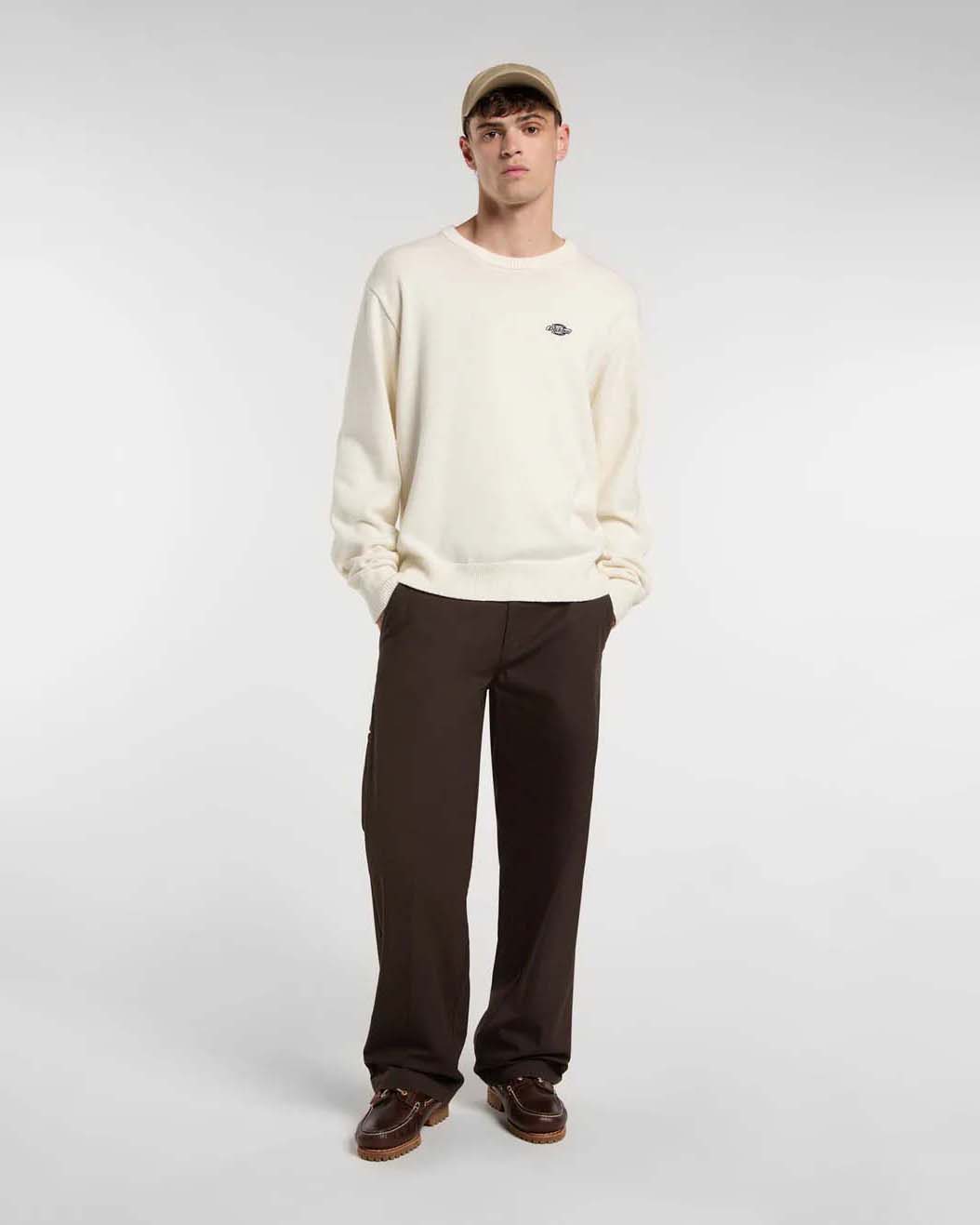 Maglia girocollo relaxed-fit Dickies panna in puro cotone