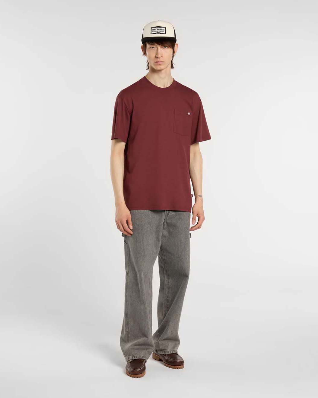 T-shirt bordeaux Dickies mezza manica in puro cotone con taschino sul petto