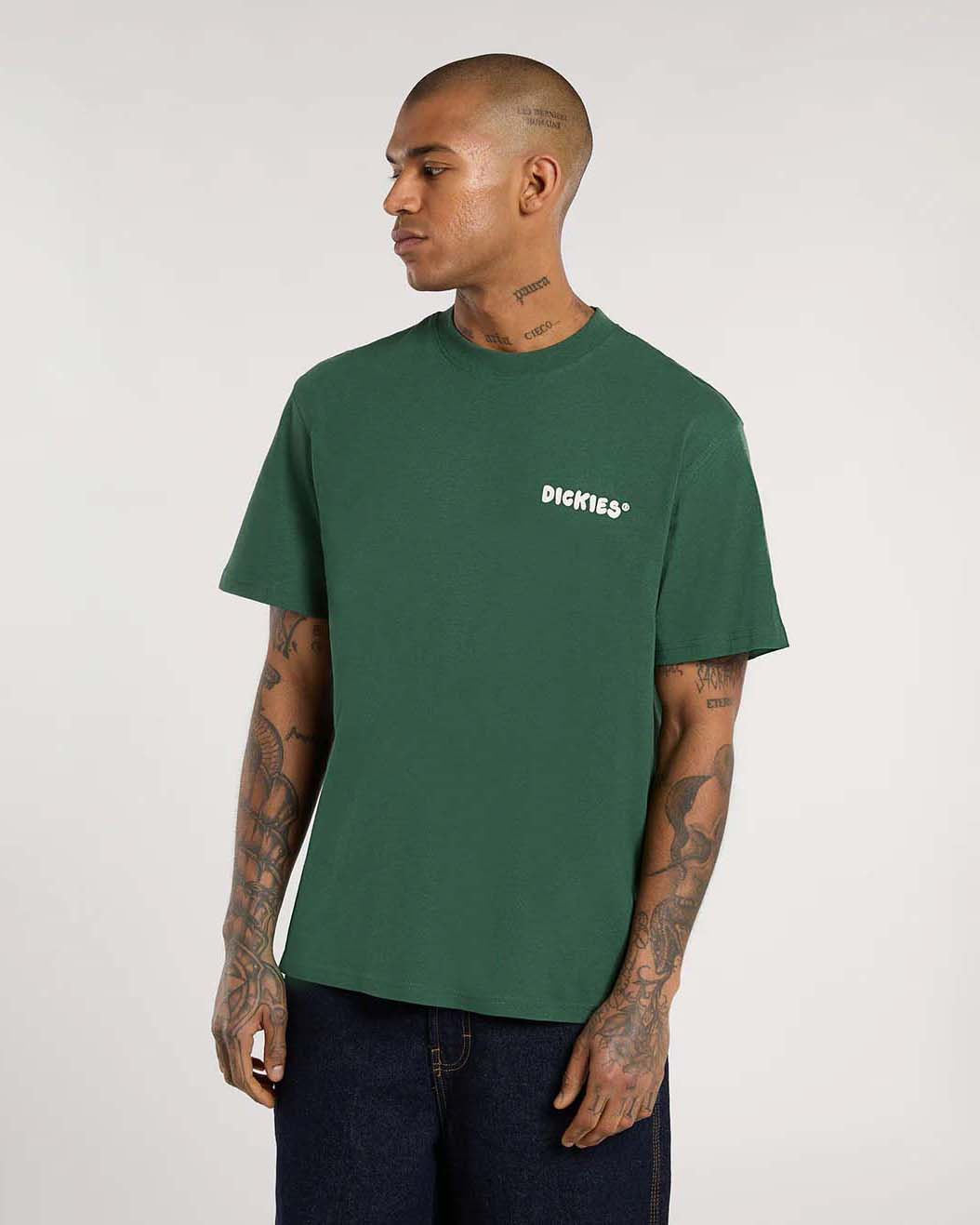 T-shirt verde mezza manica Dickies con stampa vintage automobilistica sul retro