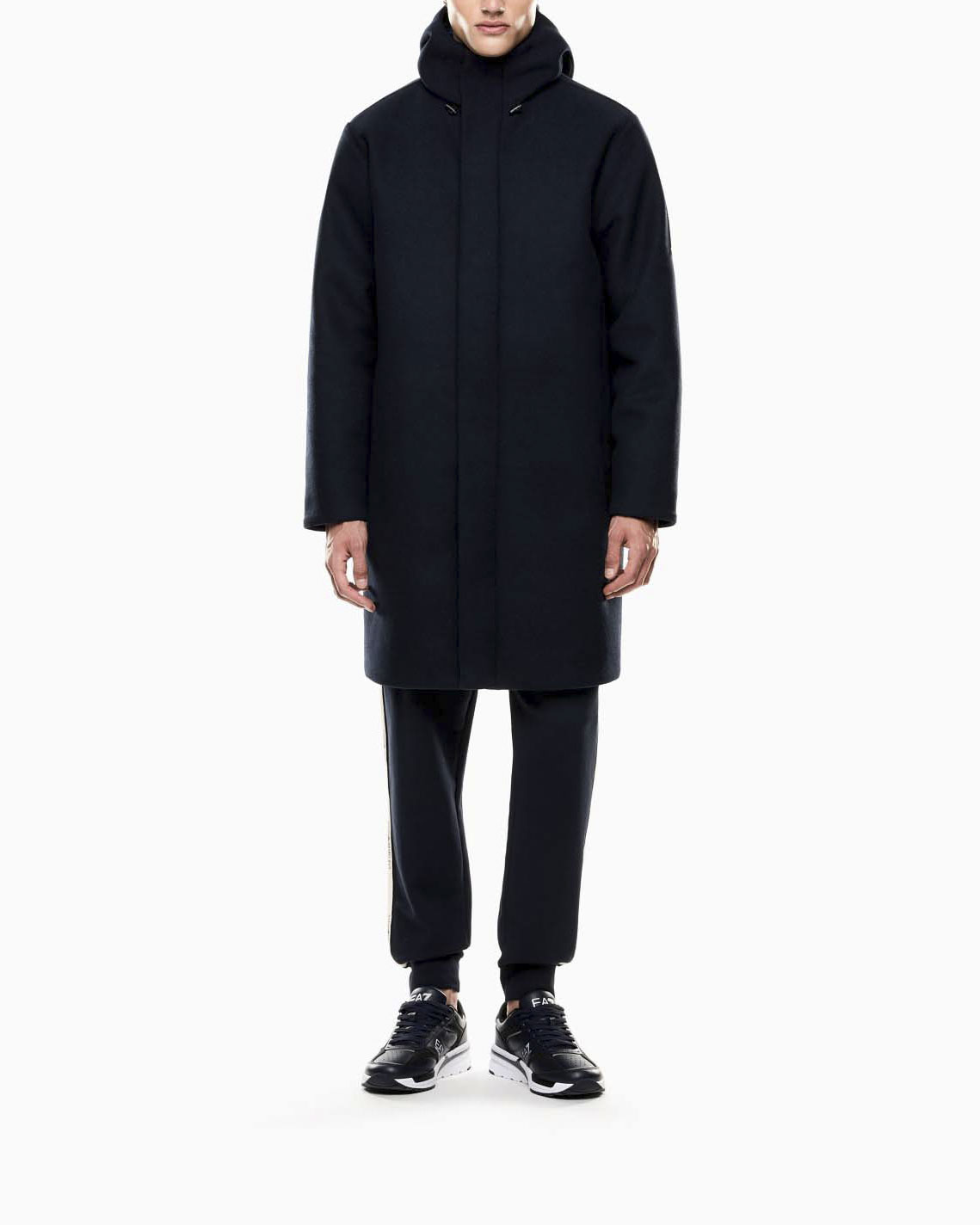 Parka EA7 blu in misto lana con cappuccio e imbottitura interna image