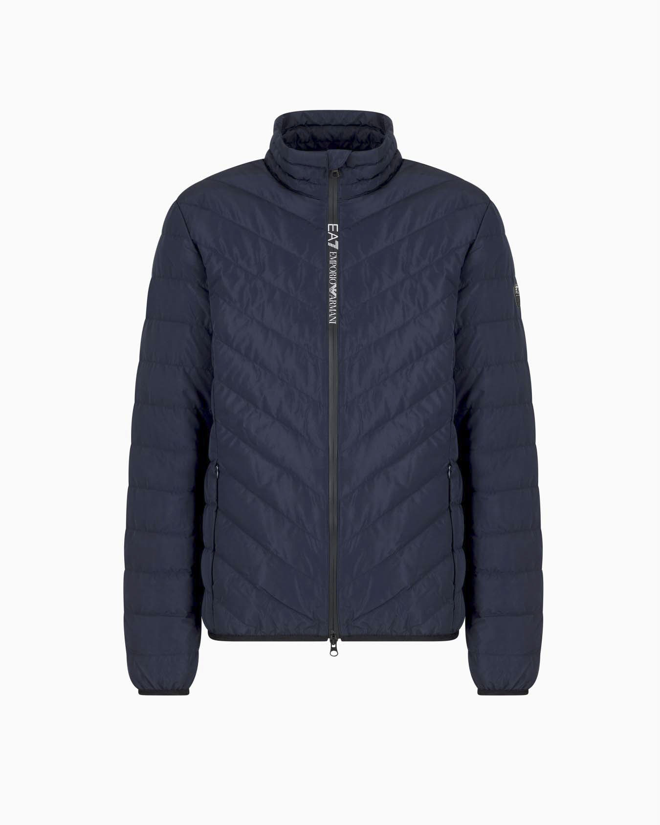 Piumino EA7 blu senza cappuccio con trapuntatura spinata