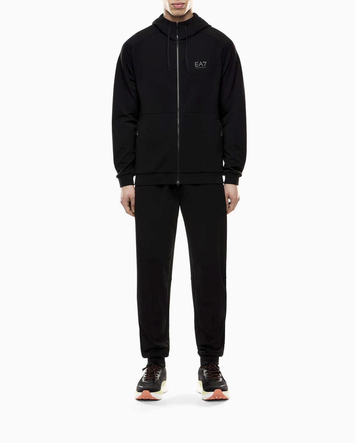 Tuta EA7 nera in tessuto tecnico di misto cotone con logo stampato