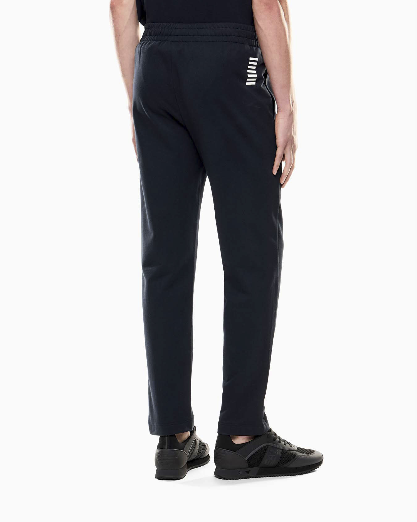 Pantaloni EA7 blu in felpa di cotone con logo stampato image