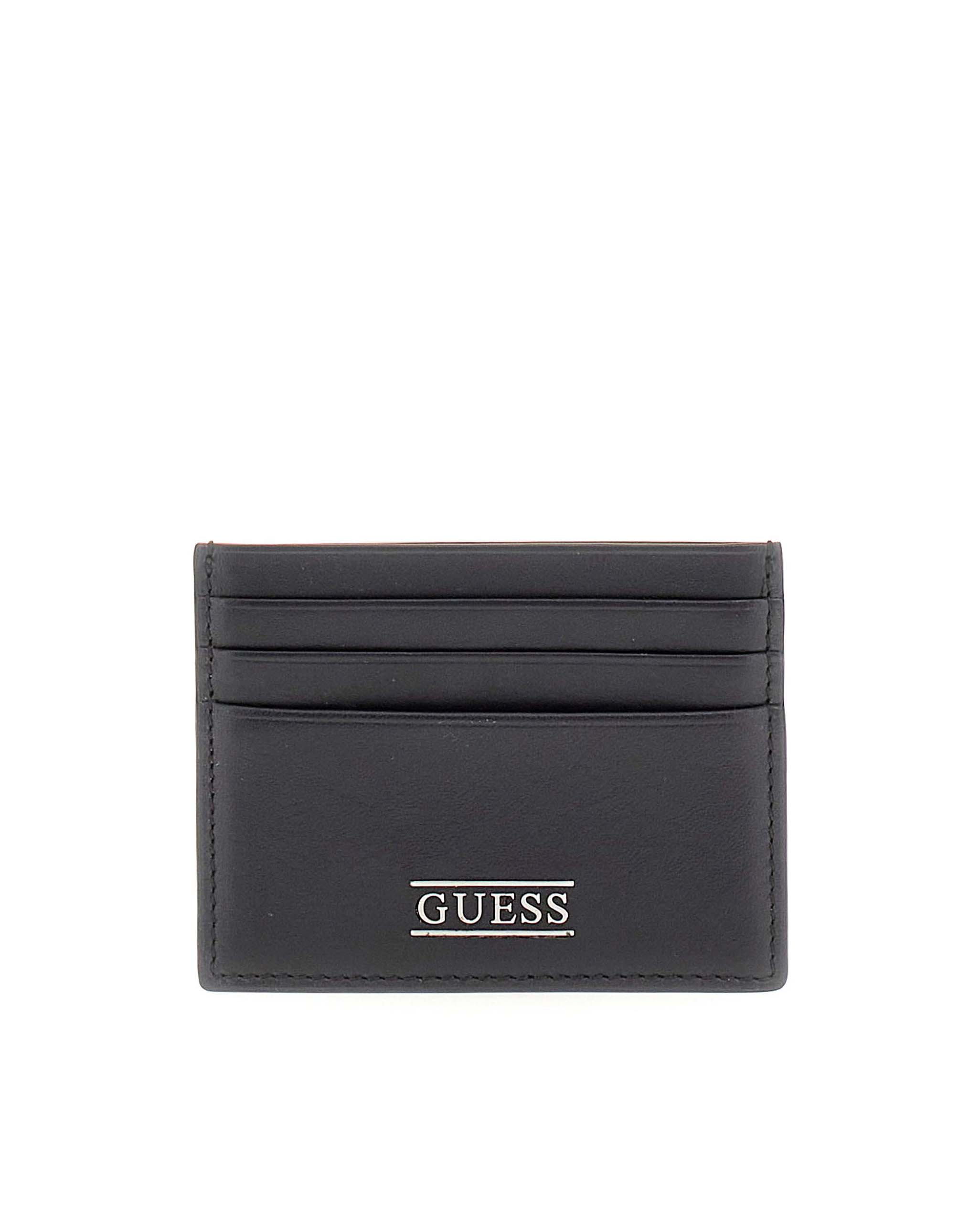 Portacarte Guess nero in pelle liscia con logo applicato