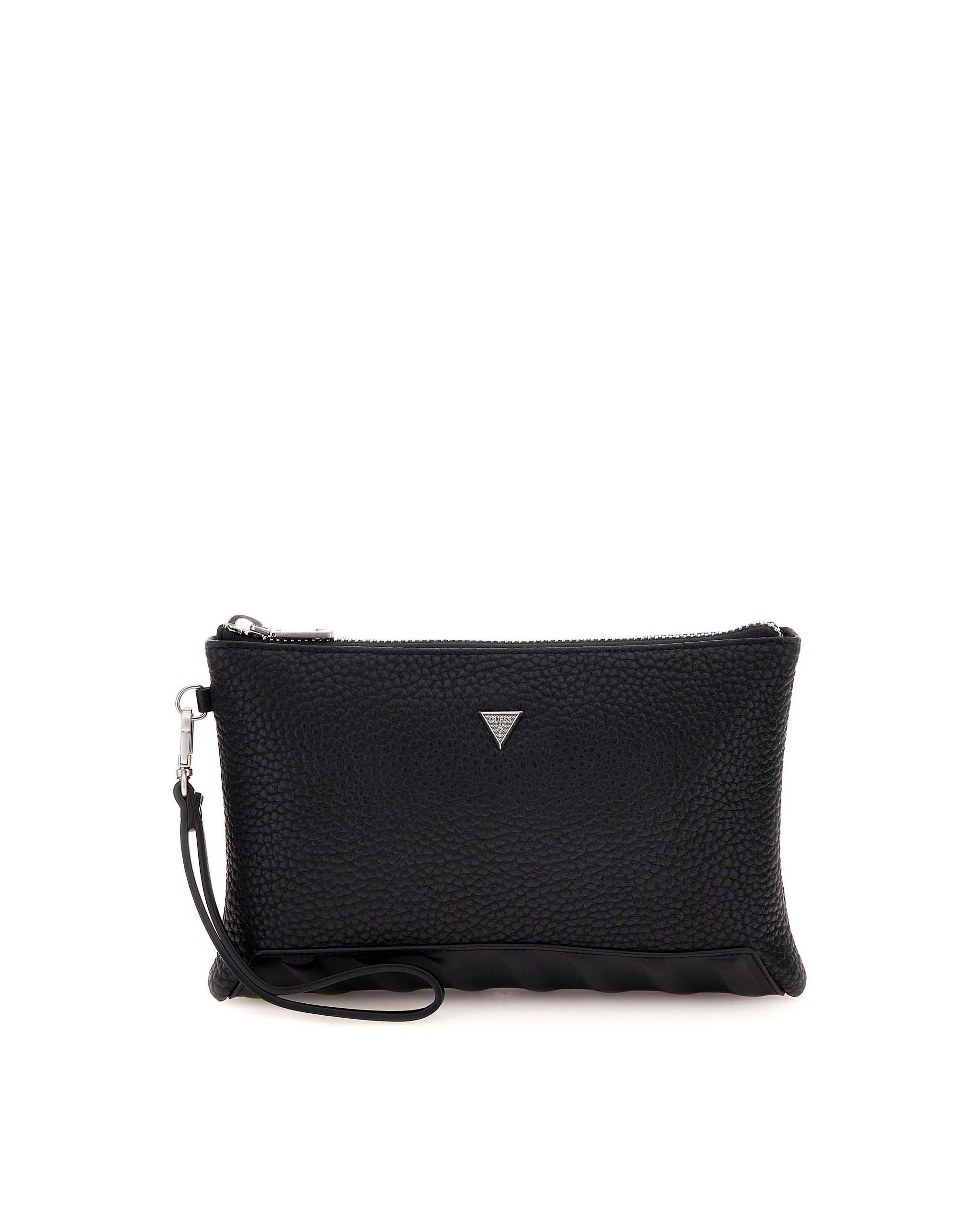 Borsa Guess nera in similpelle con logo applicato e dettagli effetto martellato