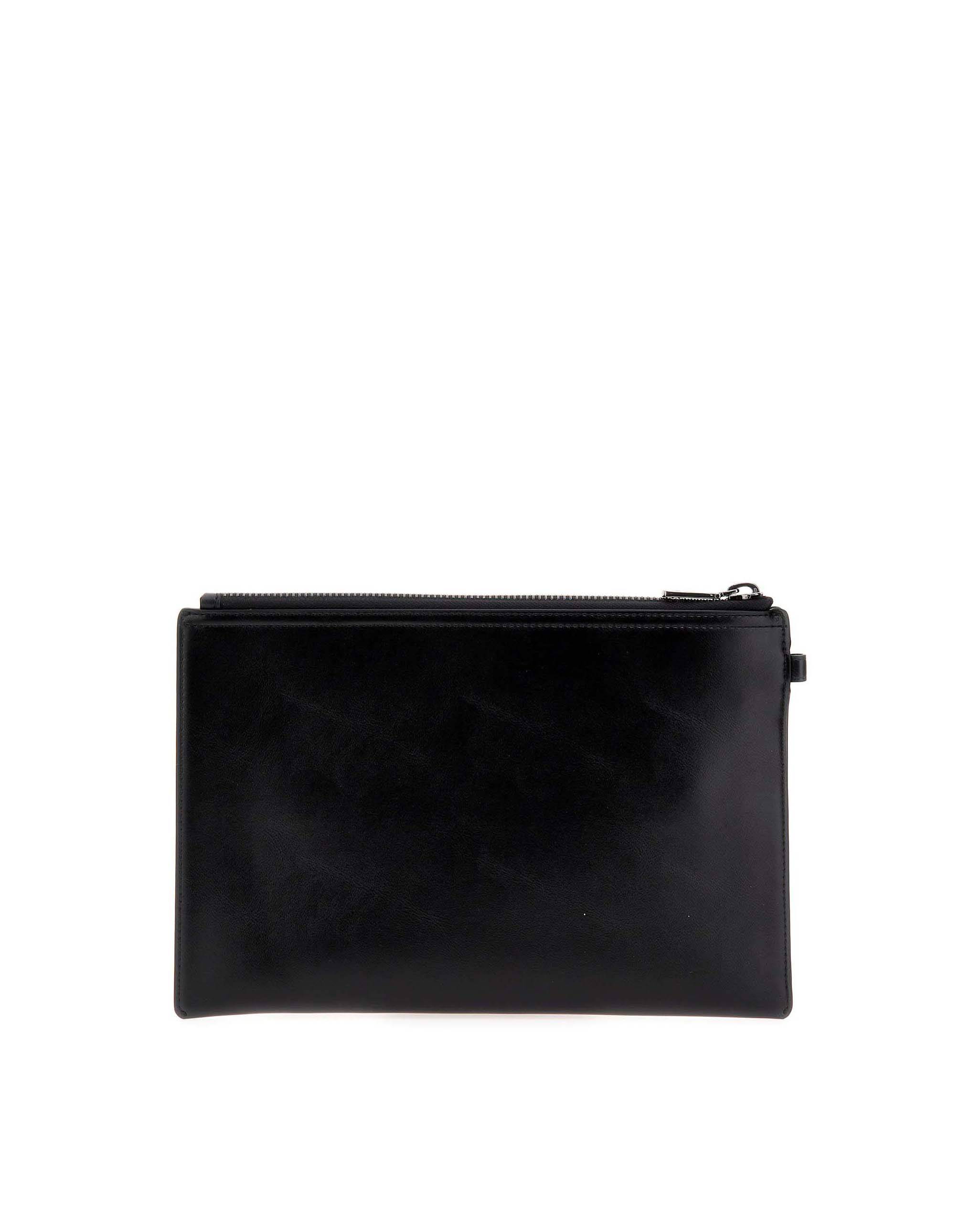 Borsa a bustina Guess nera in similpelle con logo applicato metallico image