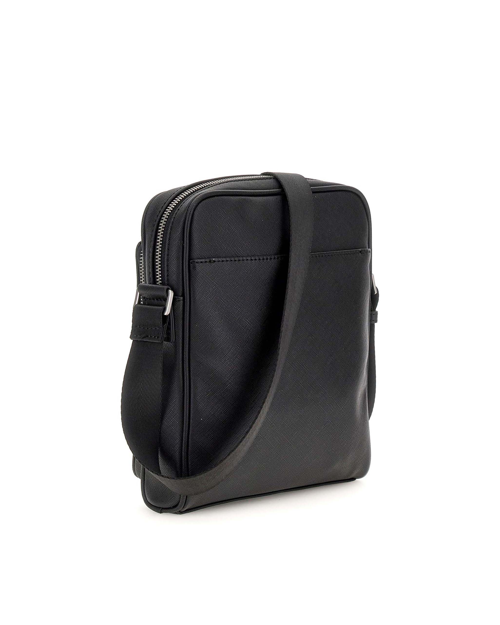 Borsa a tracolla Guess nera in similpelle saffiano con logo applicato image