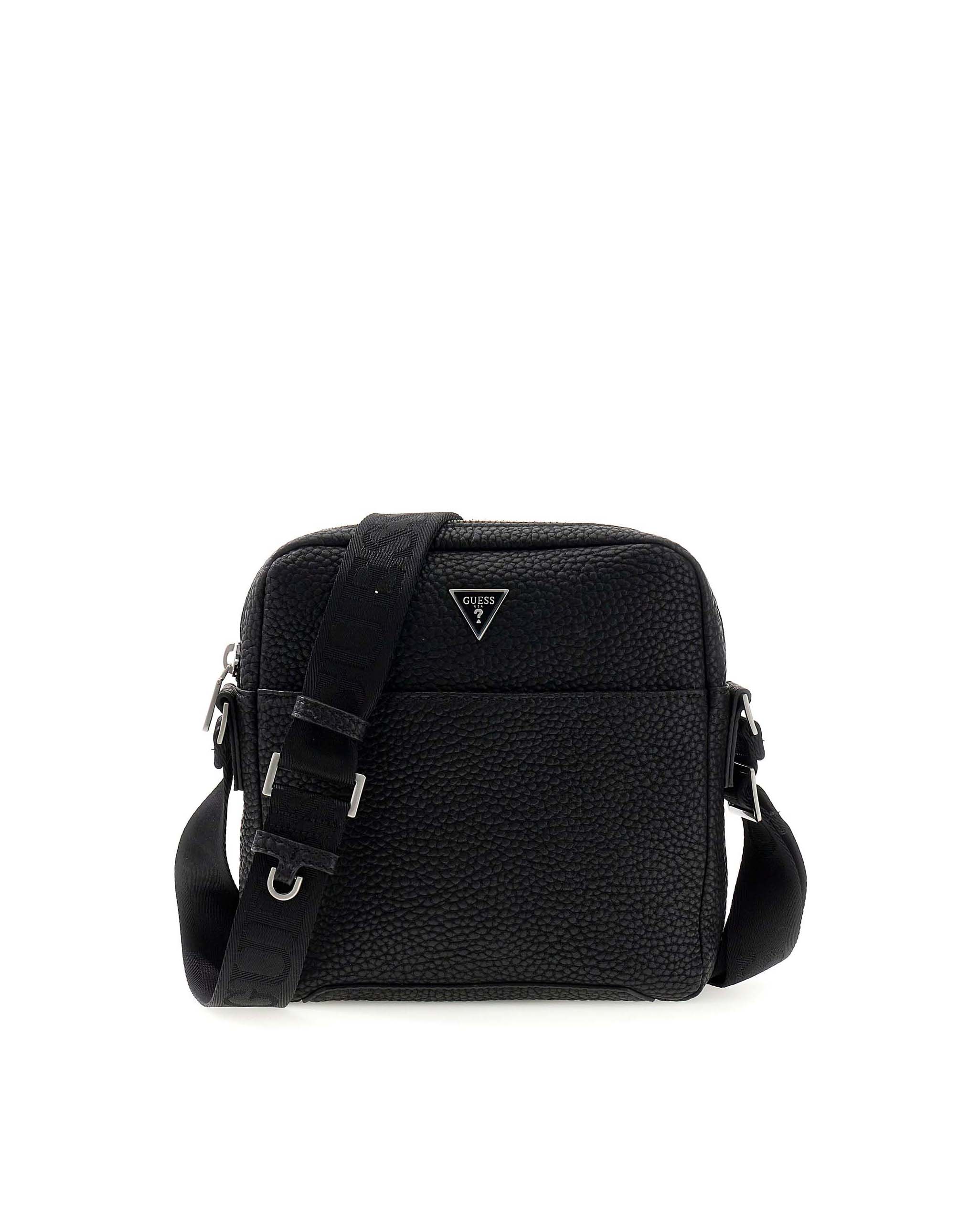 Borsa a tracolla Guess nera in similpelle con logo applicato e tracolla regolabile