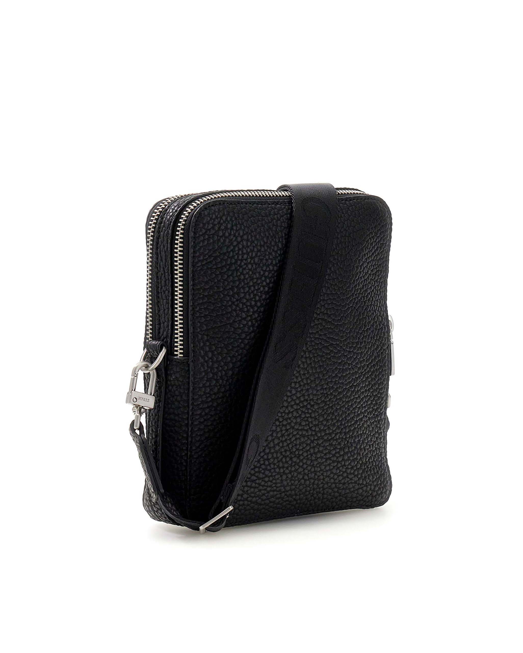 Borsa a tracolla Guess nera in similpelle con logo applicato e doppia zip image