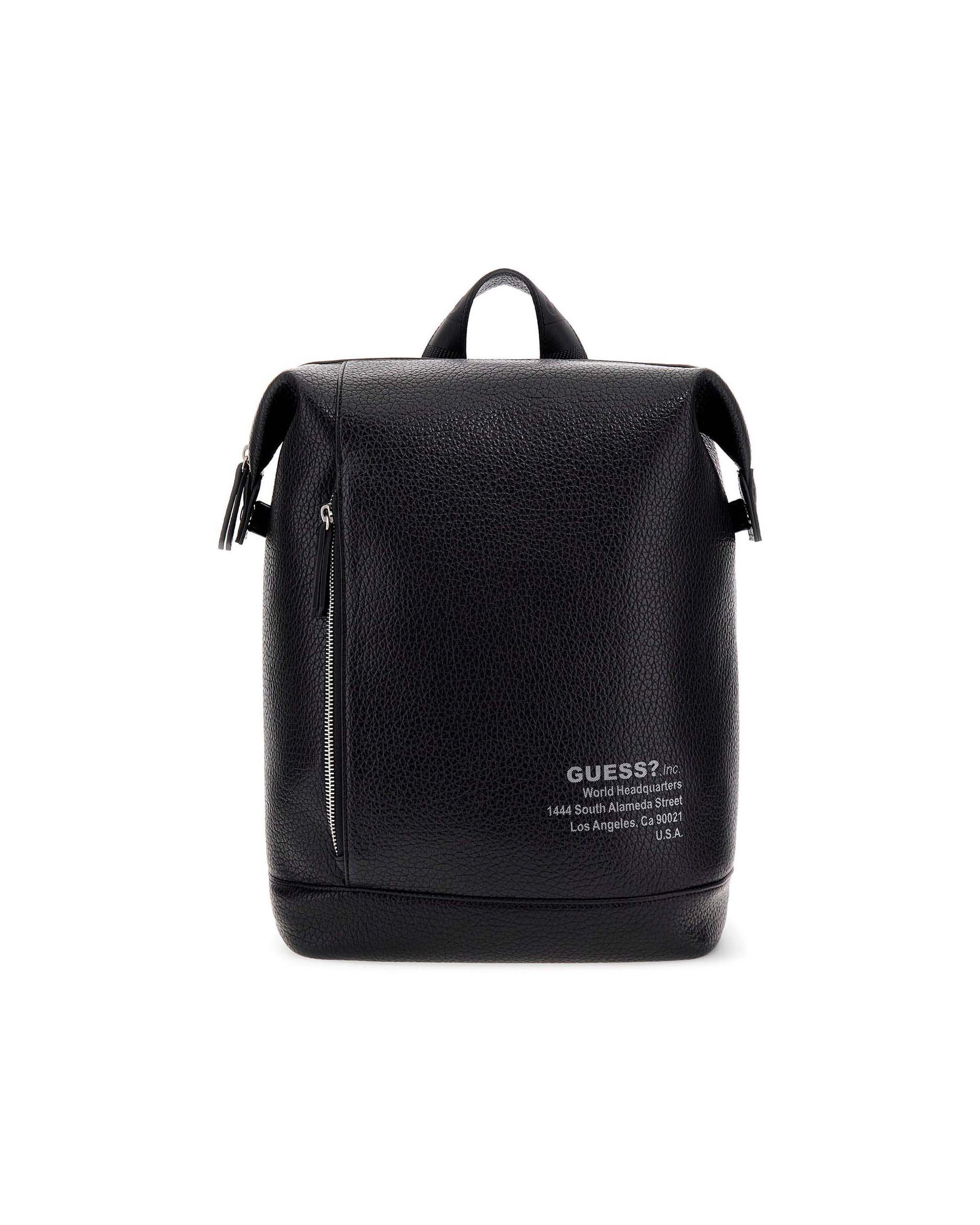 Zaino Guess nero in similpelle con stampa logo frontale