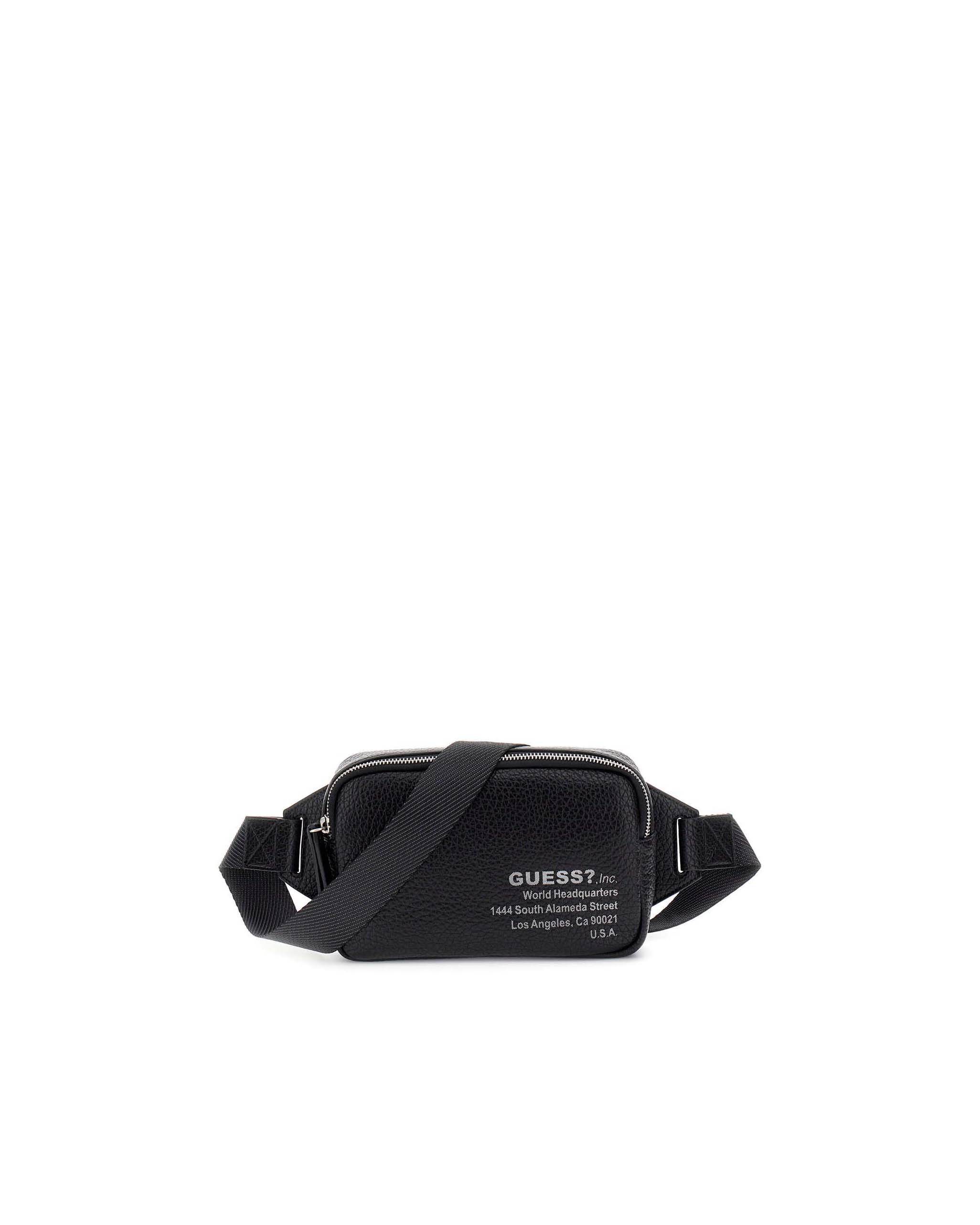 Borsa a tracolla Guess nera in similpelle con logo stampato sul davanti