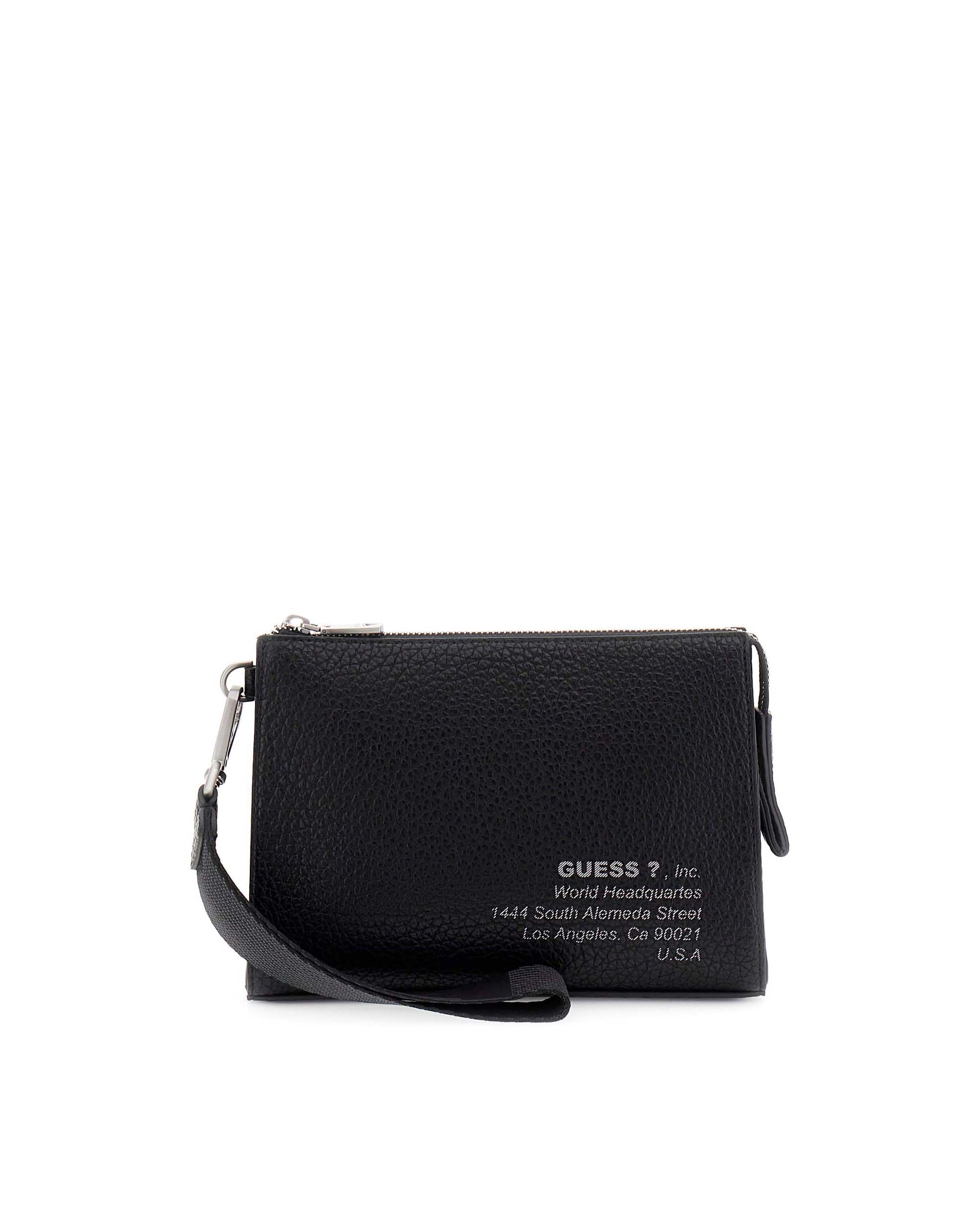 Borsa Guess nera in similpelle con stampa logo e cinturino removibile