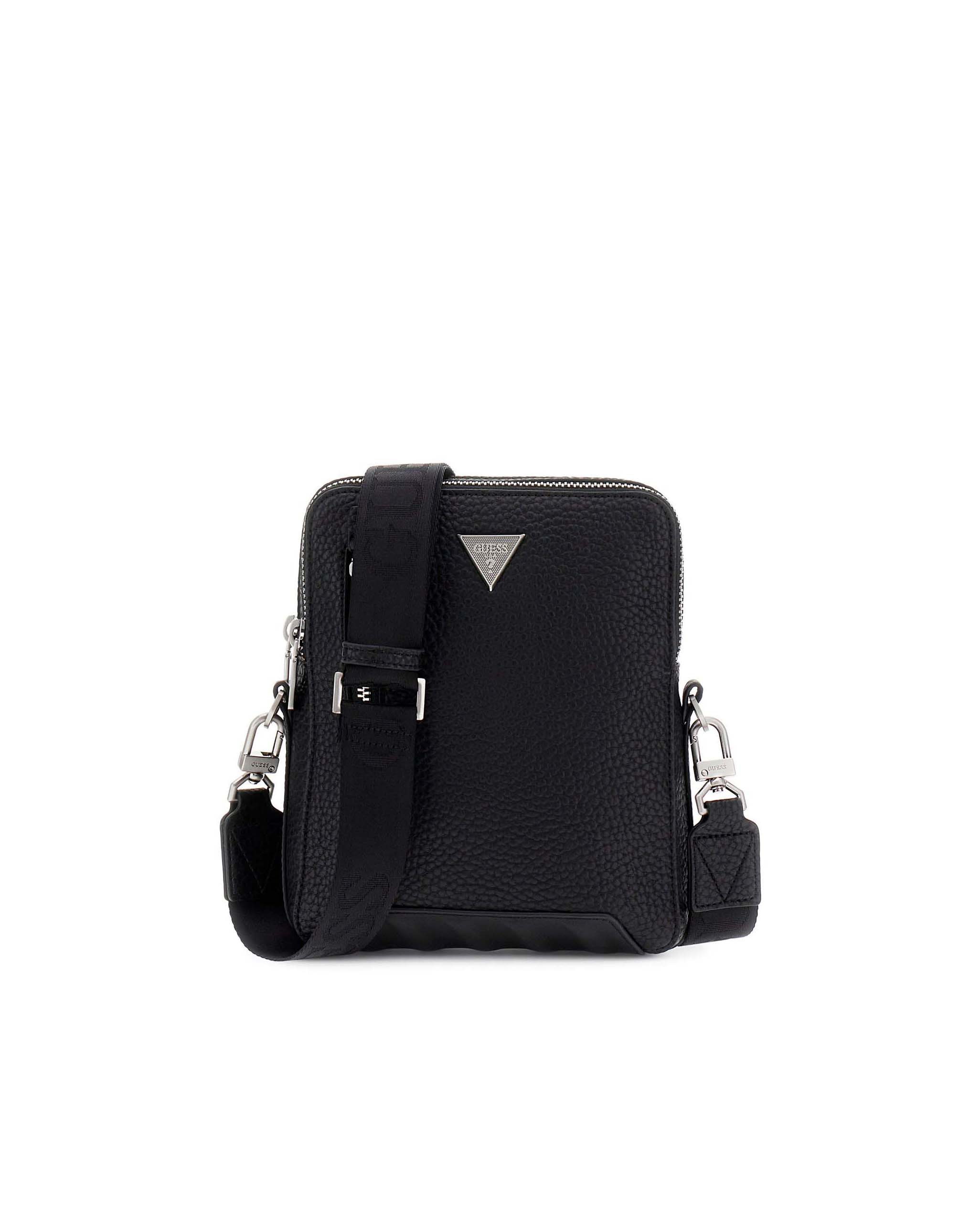 Borsa tracolla Guess nera in similpelle con logo metallico applicato