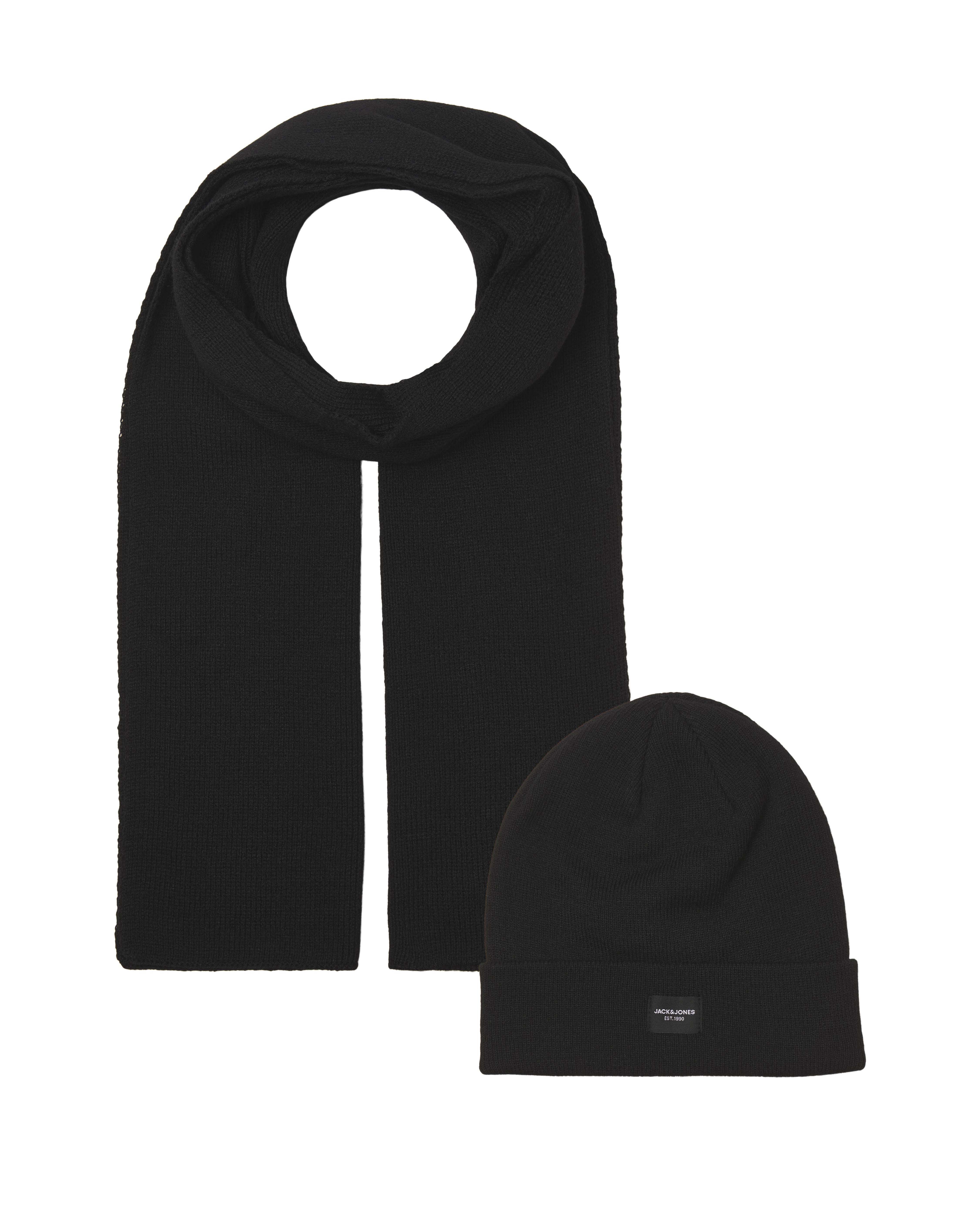 Set regalo Jack & Jones nero con logo applicato su sciarpa e berretto