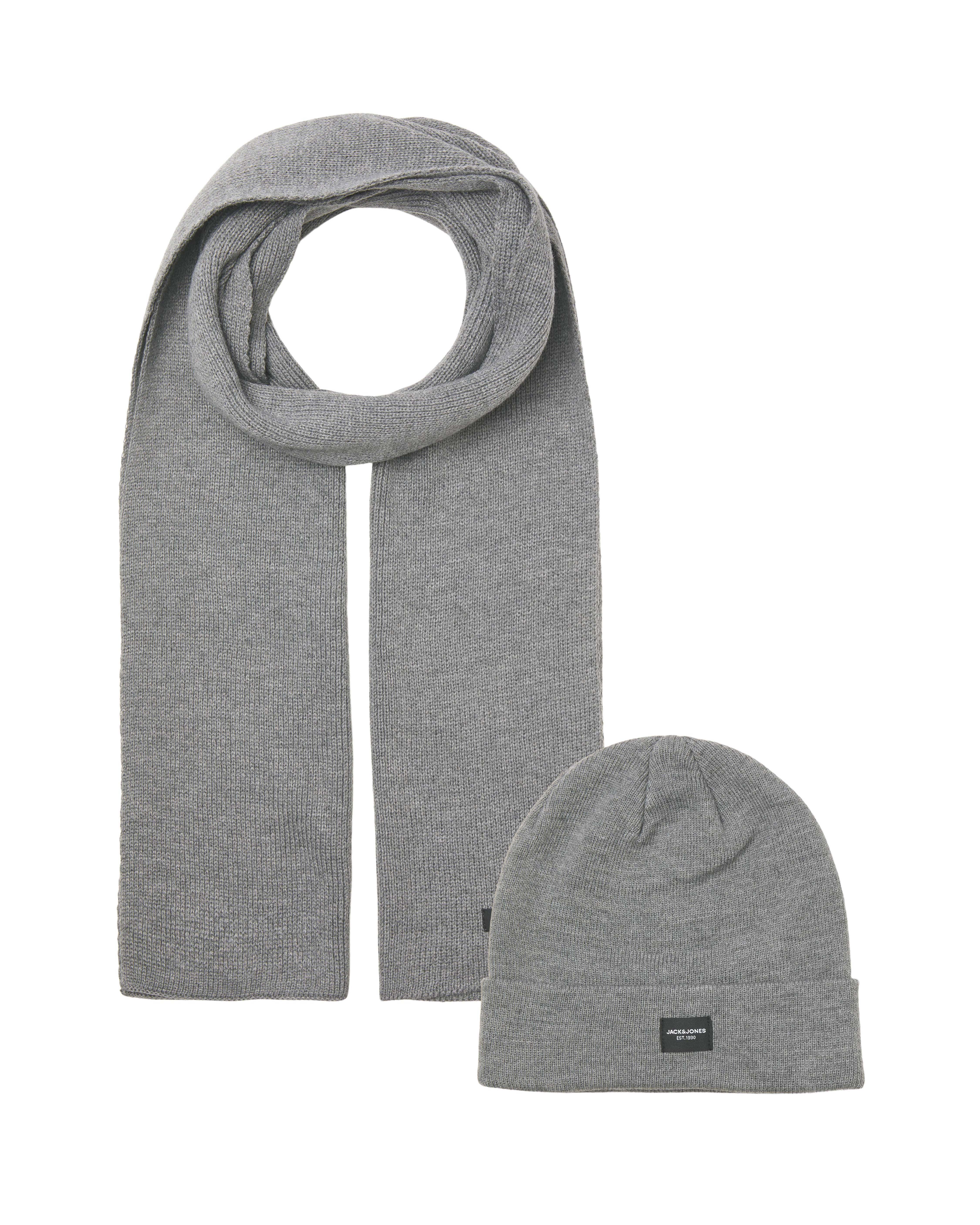 Set berretto e sciarpa Jack & Jones grigio con logo applicato