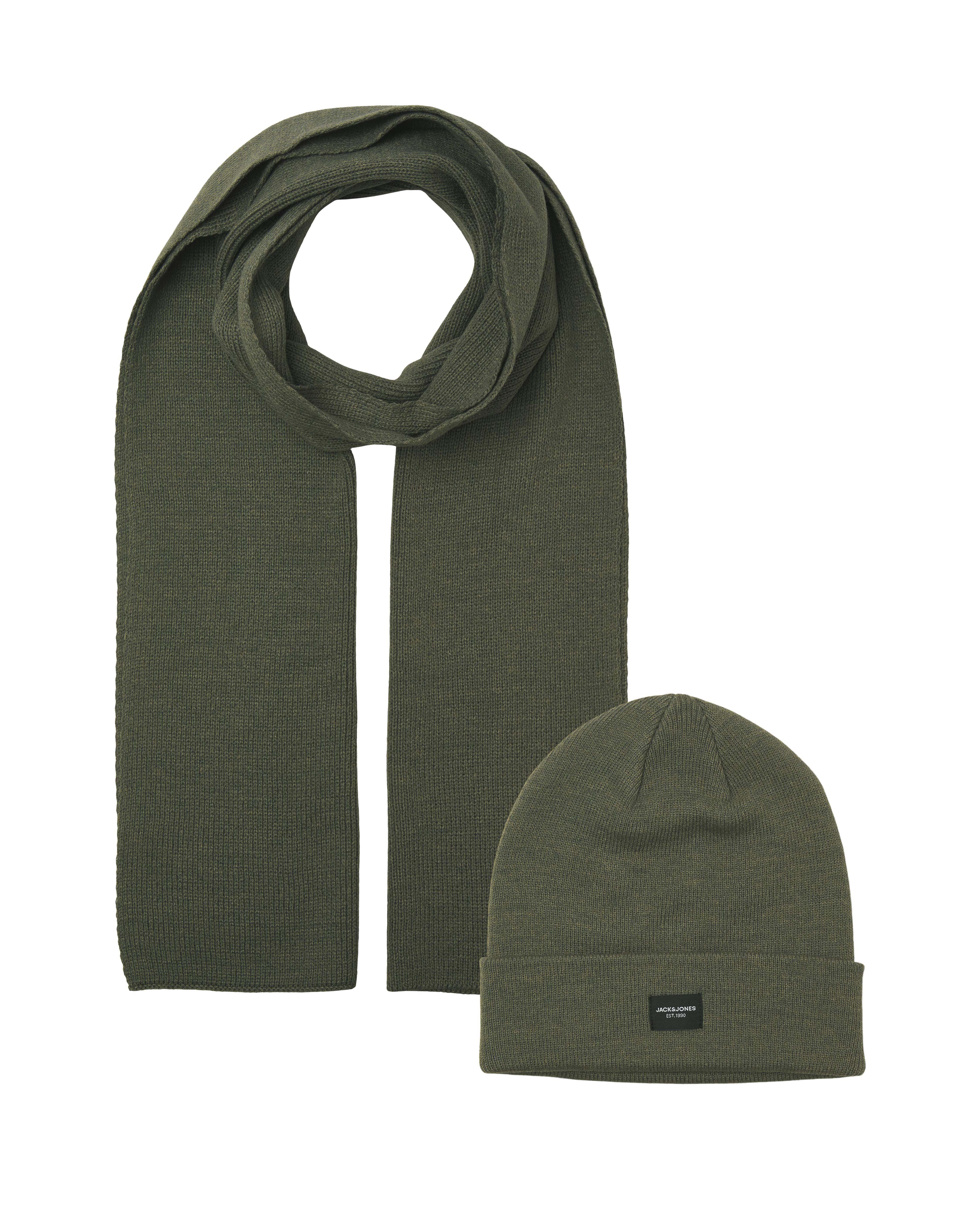 Set regalo sciarpa e berretto Jack & Jones verde militare con logo applicato