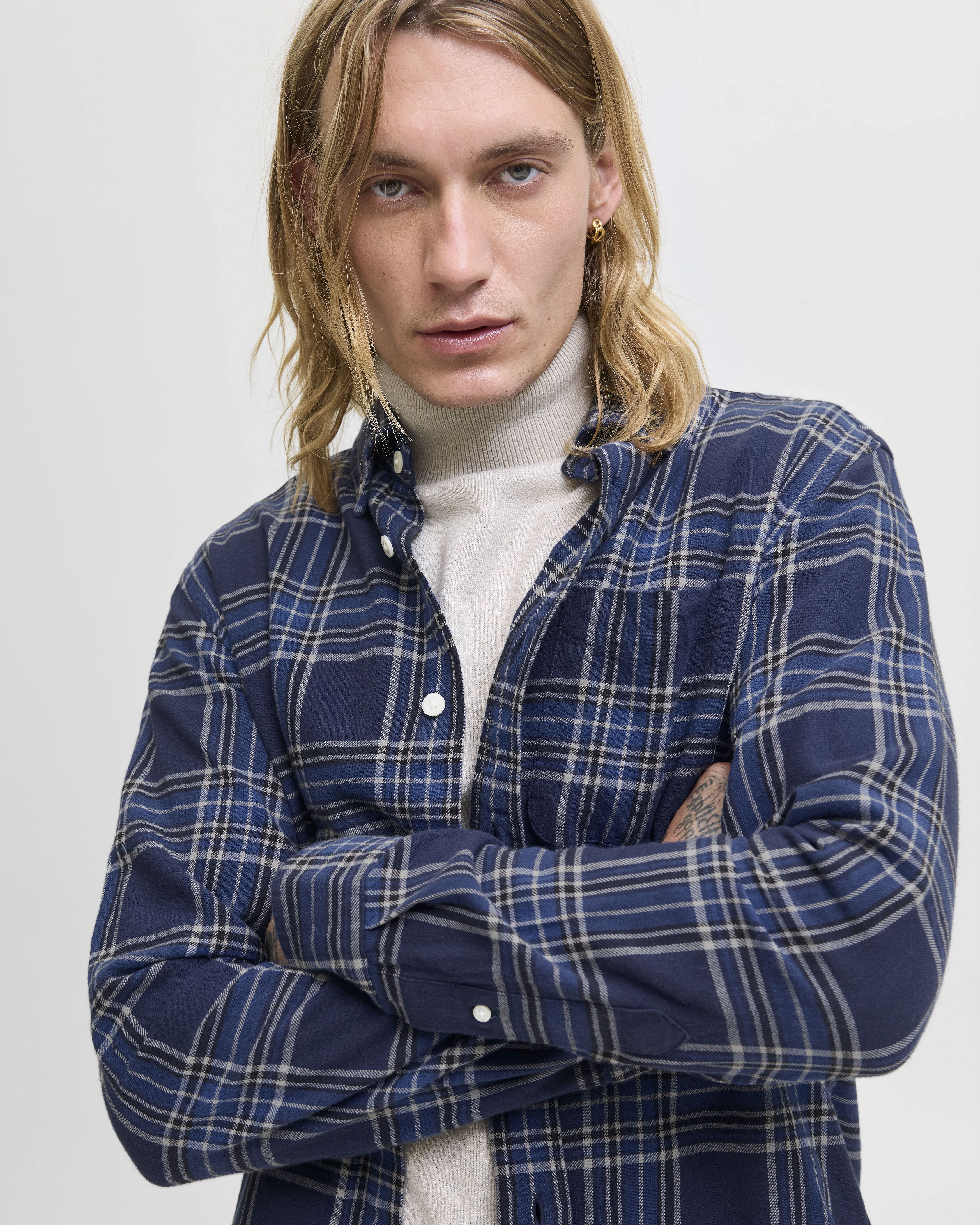 Camicia Jack & Jones blu navy in flanella di cotone con fantasia a quadri image