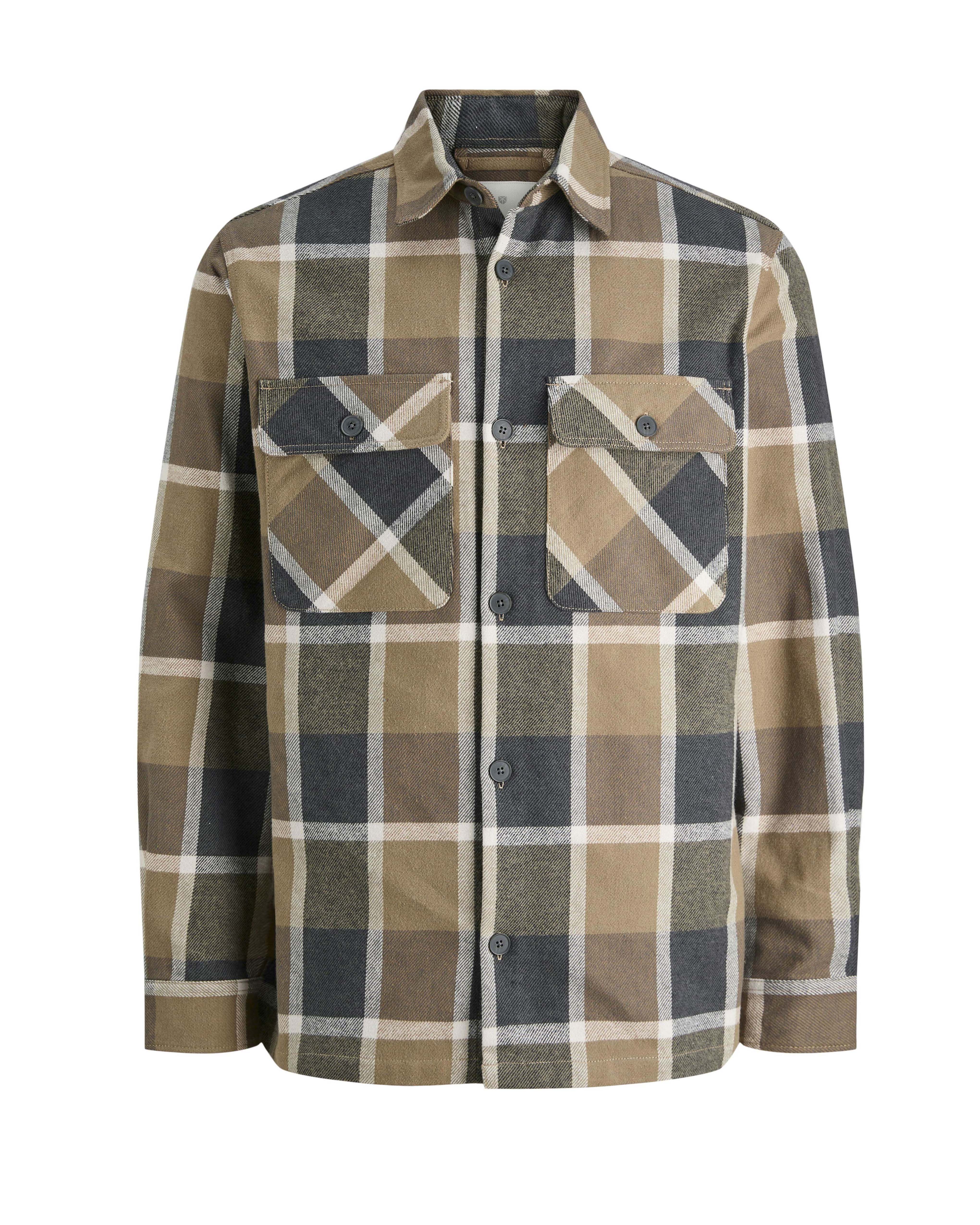 Overshirt Jack & Jones cammello e grigio in cotone con motivo a quadri