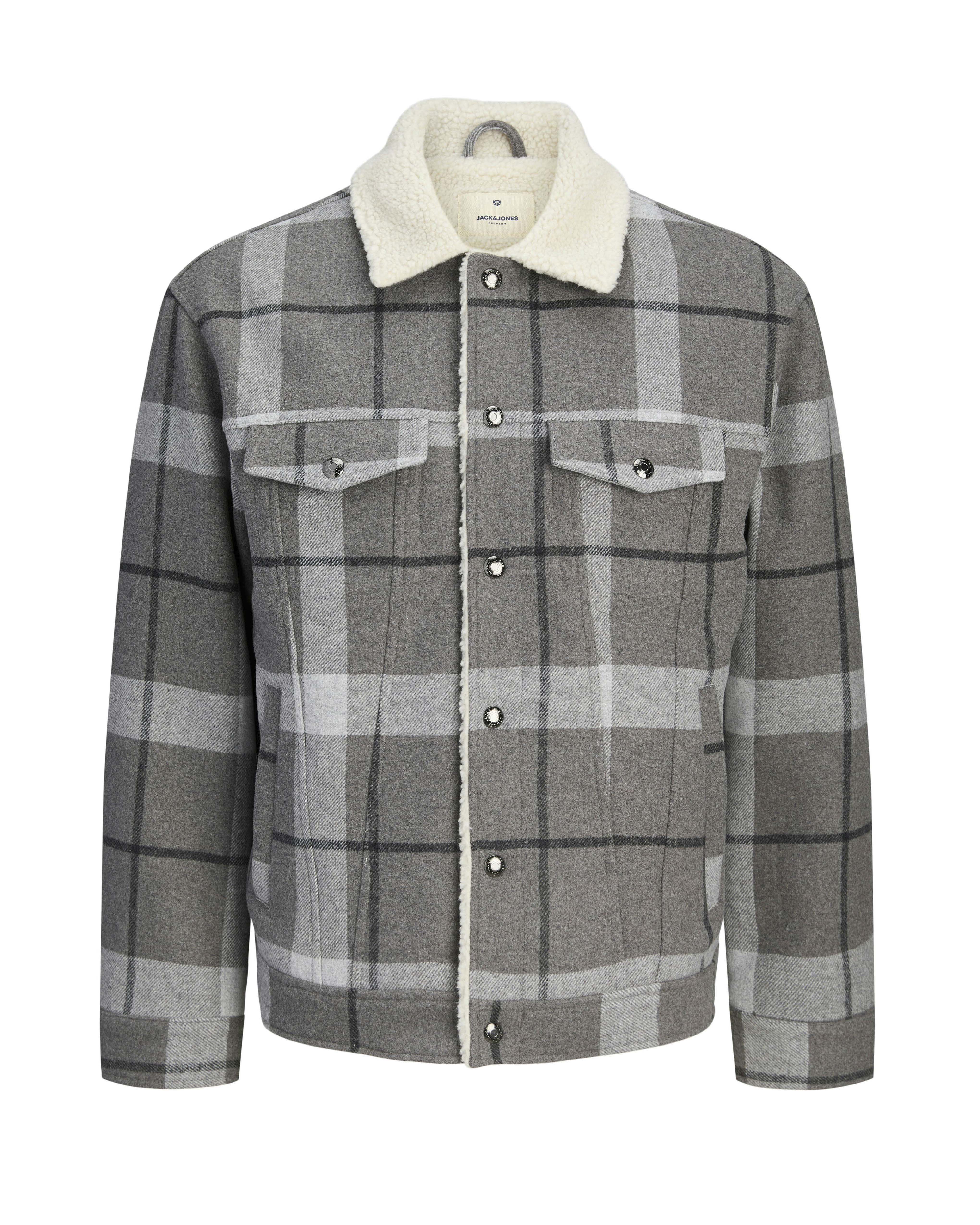 Giubbino Jack & Jones grigio a quadri in misto lana con interno in pelliccia sintetica