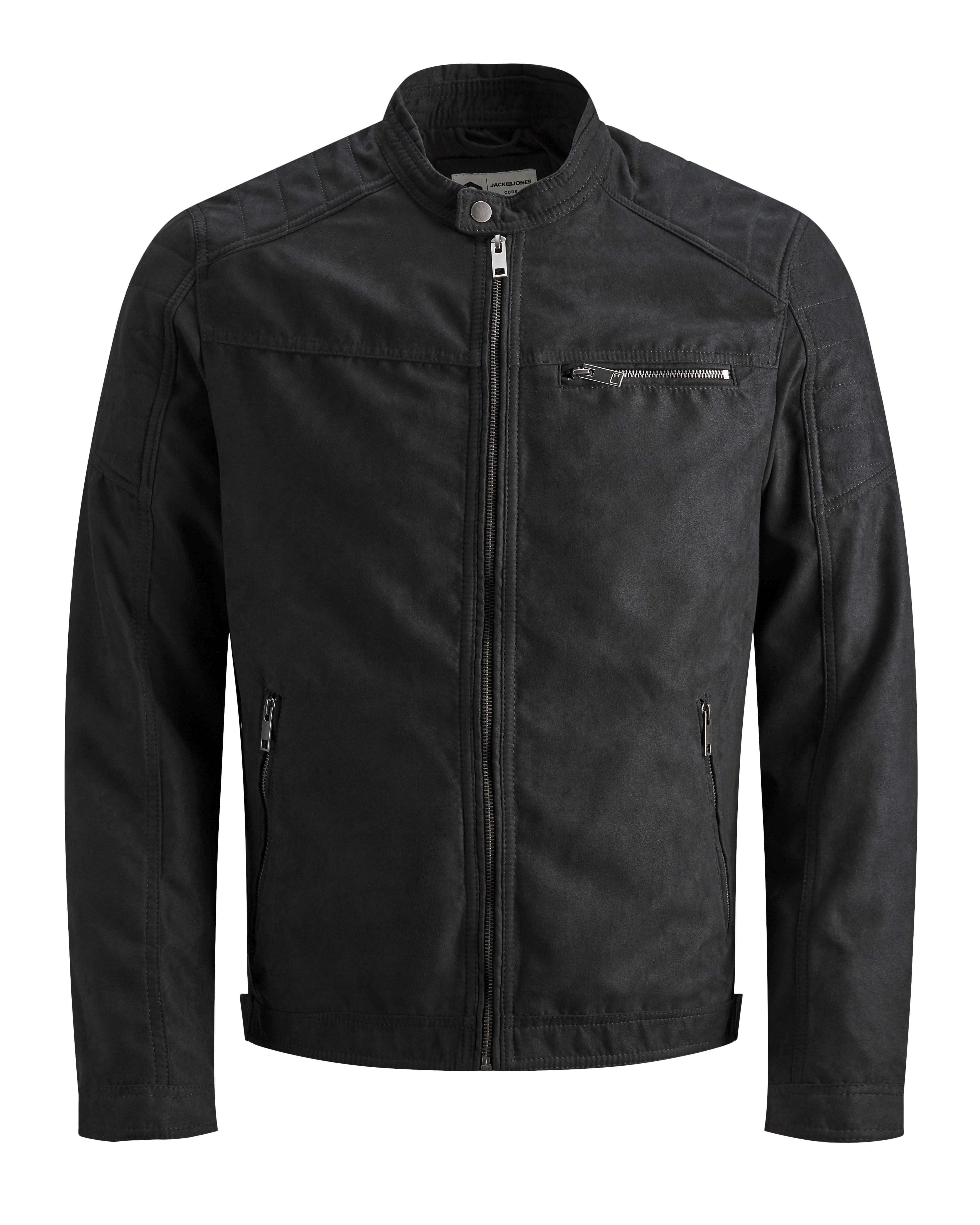 Giubbino Jack & Jones nero in similpelle effetto suede con spalle rinforzate