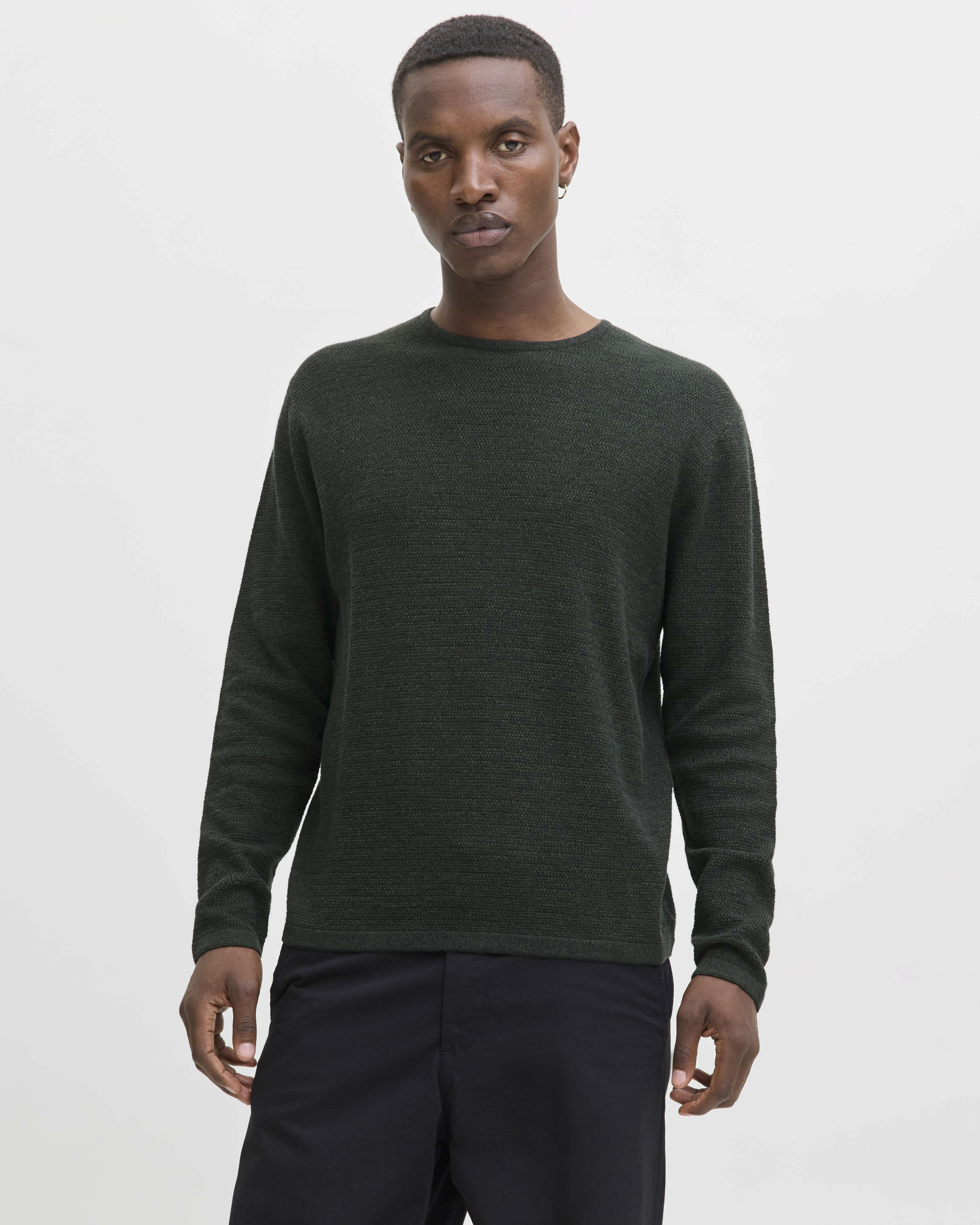 Maglia girocollo Jack & Jones verde militare in misto cotone biologico micro armatura
