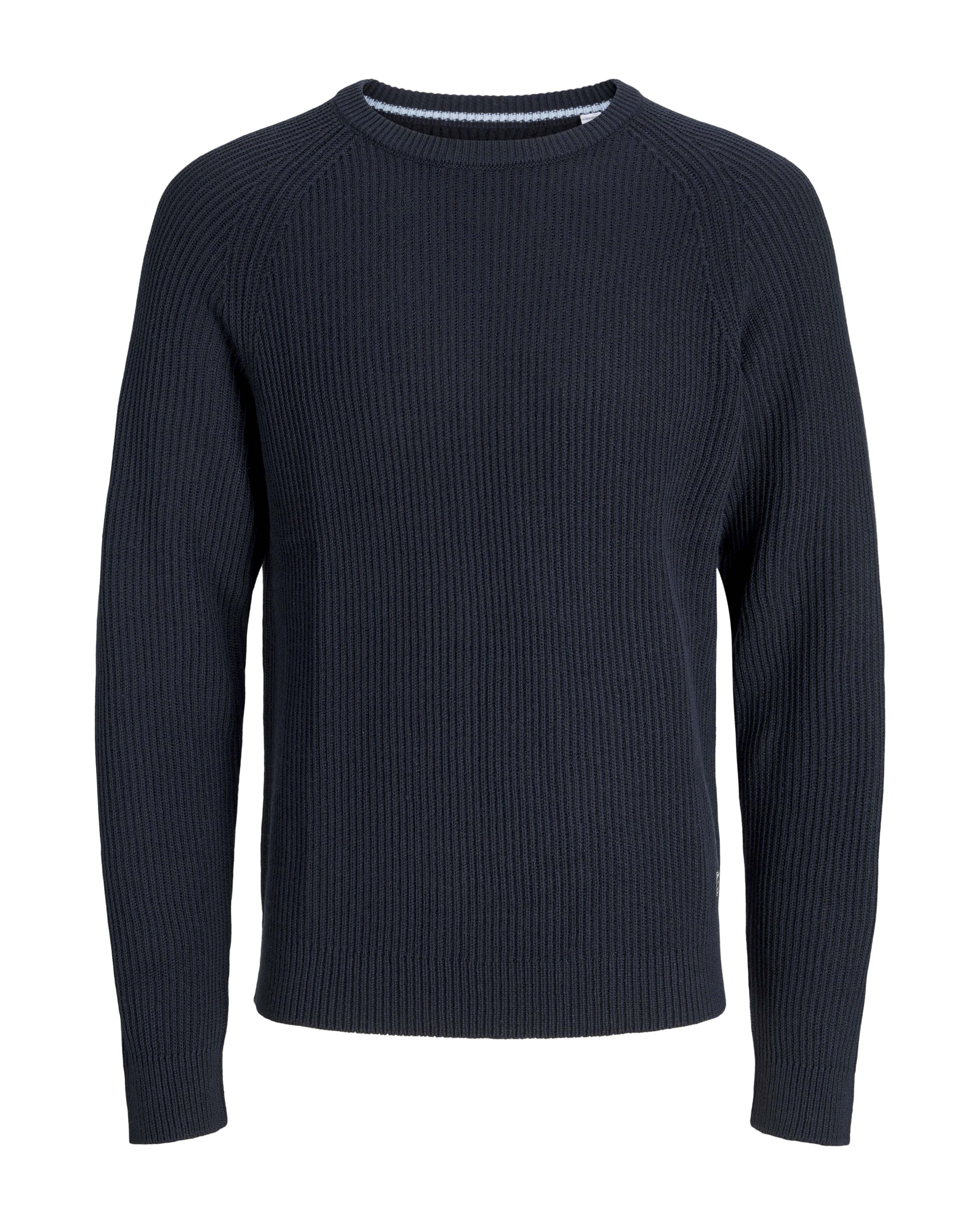 Maglione girocollo Jack & Jones blu in misto cotone con lavorazione a coste