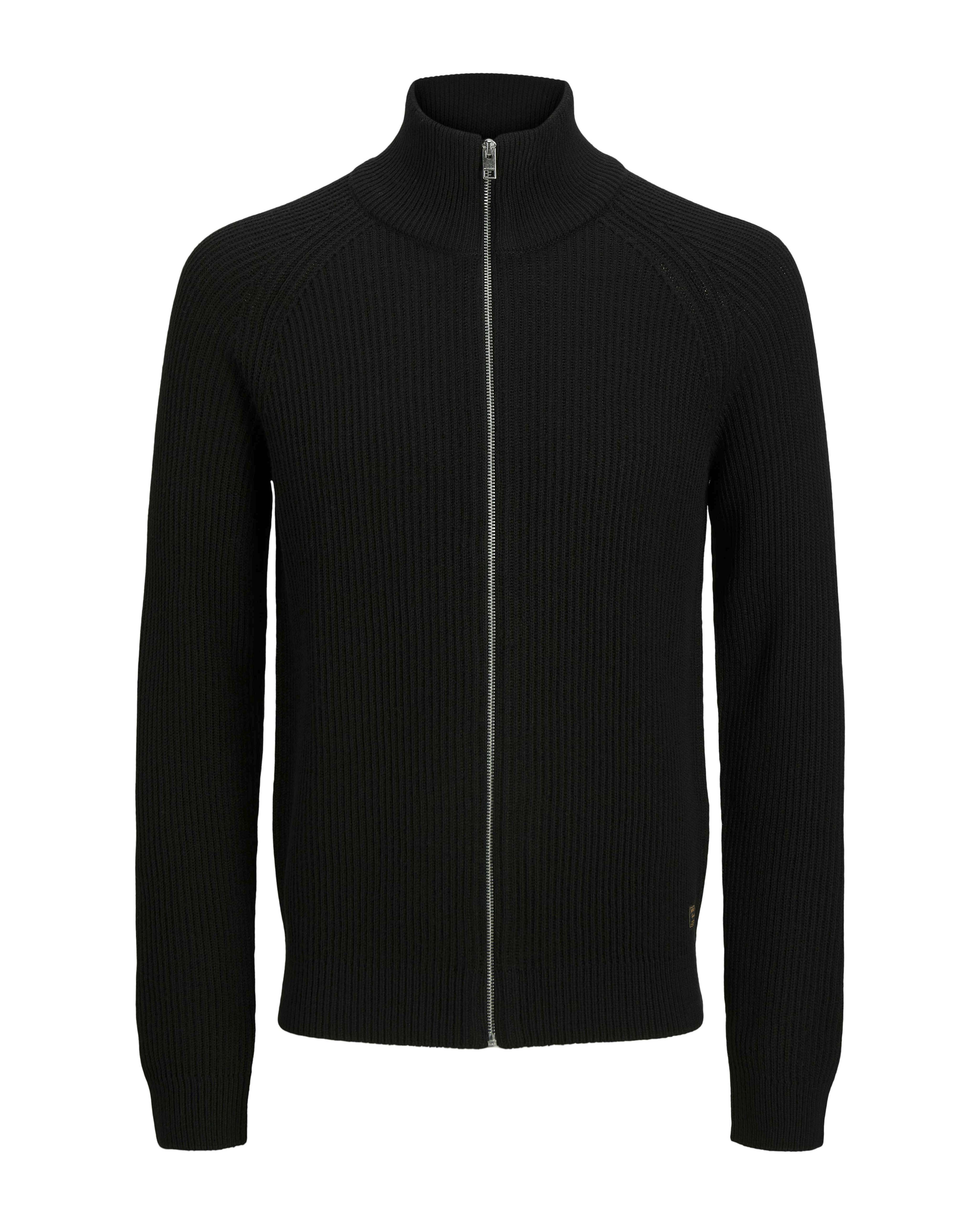 Maglione Jack & Jones nero in misto cotone con lavorazione a coste e apertura zip
