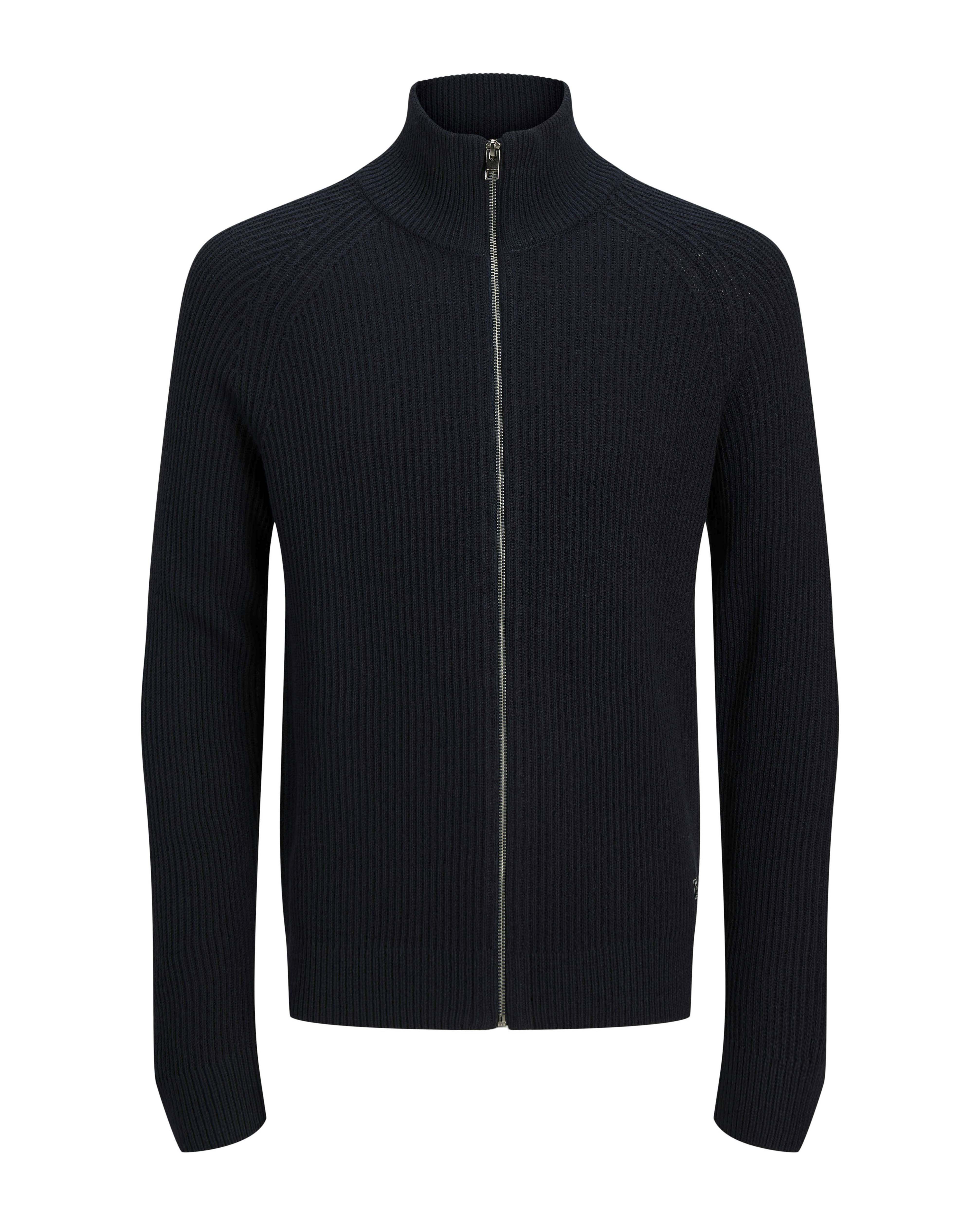 Maglione Jack & Jones blu in misto cotone con lavorazione a coste e apertura zip