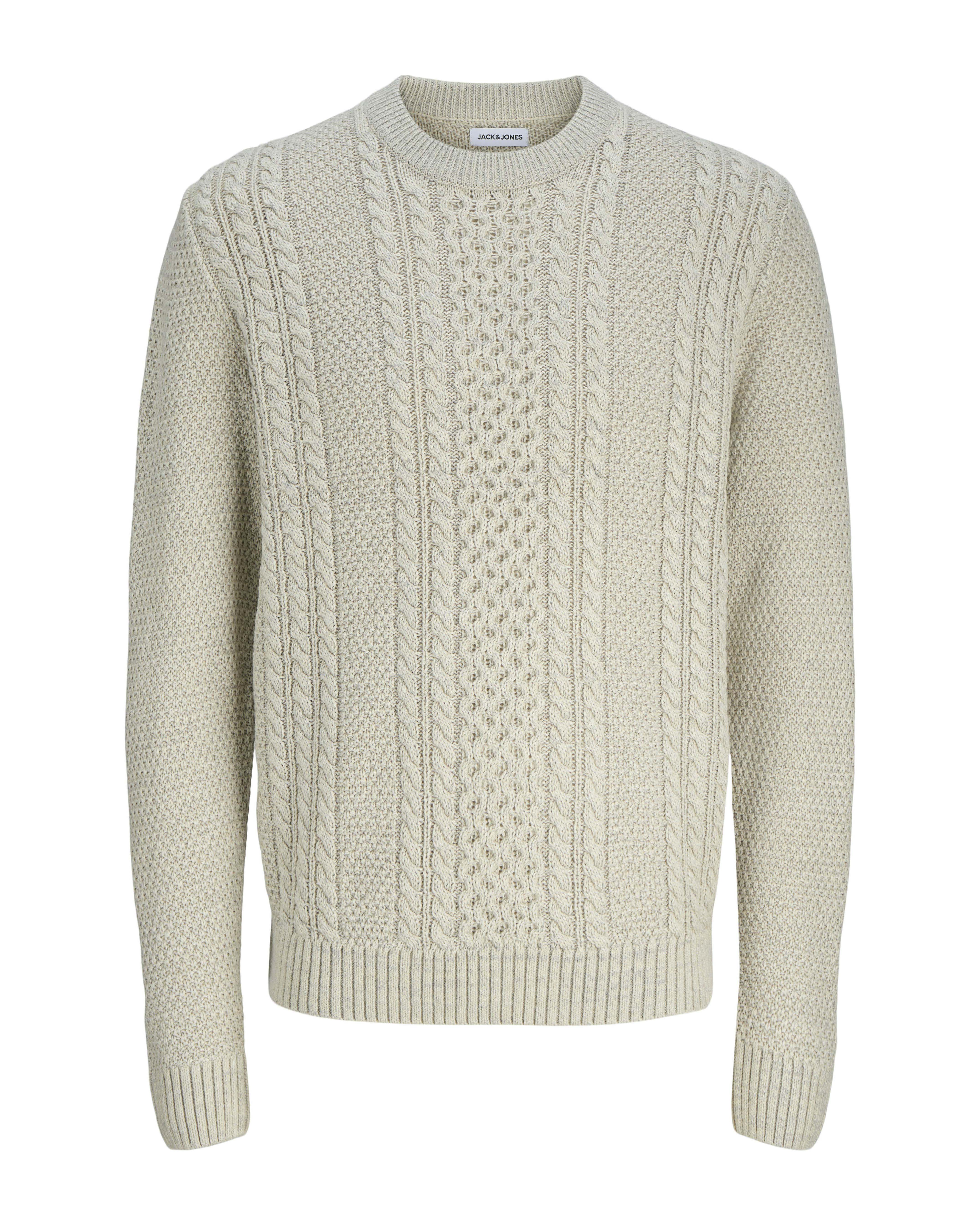Maglione girocollo panna in misto cotone e viscosa con lavorazione a trecce