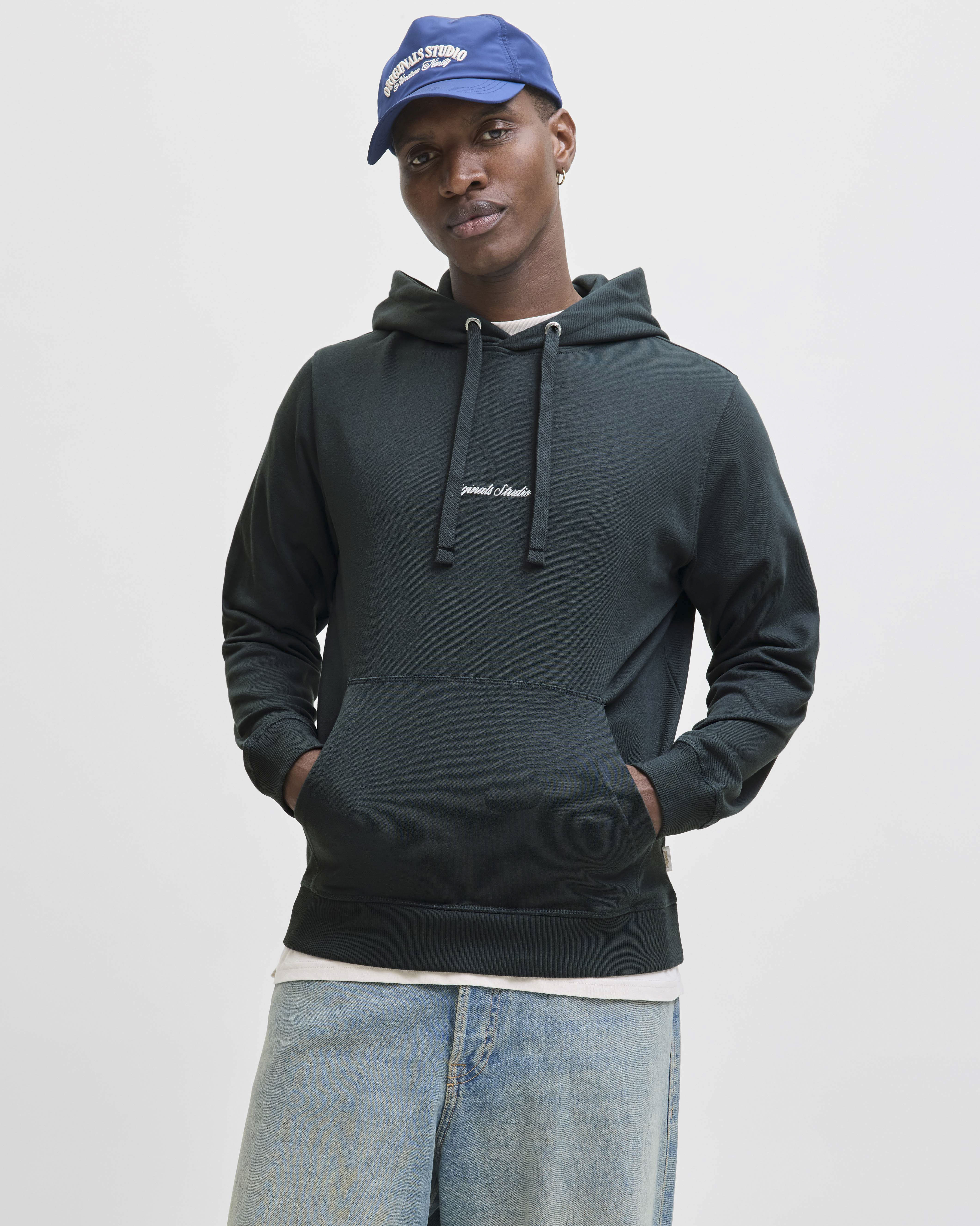 Felpa con cappuccio Jack & Jones verde scuro in misto cotone con logo ricamato