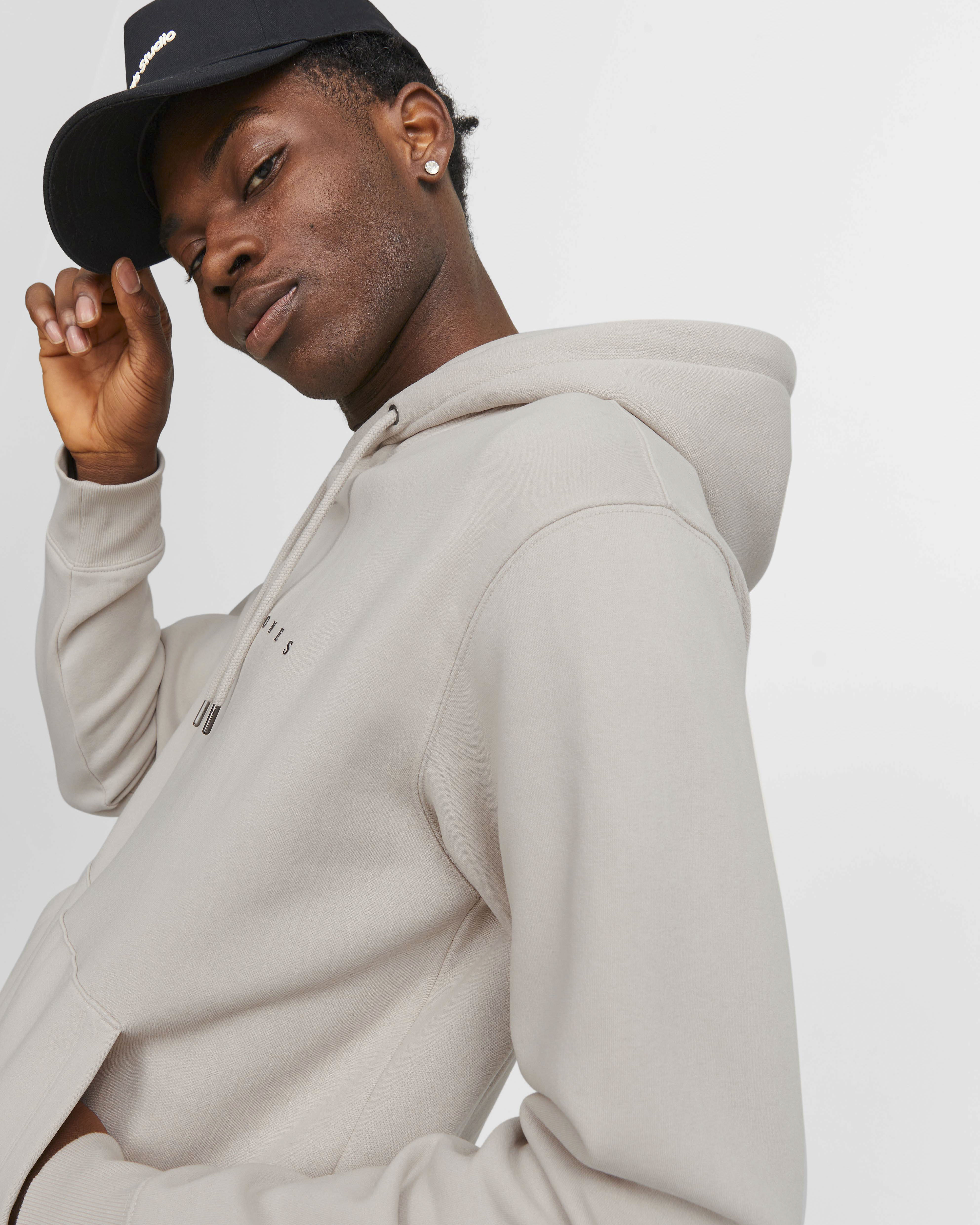 Felpa con cappuccio Jack & Jones beige in misto cotone con logo ricamato frontale image