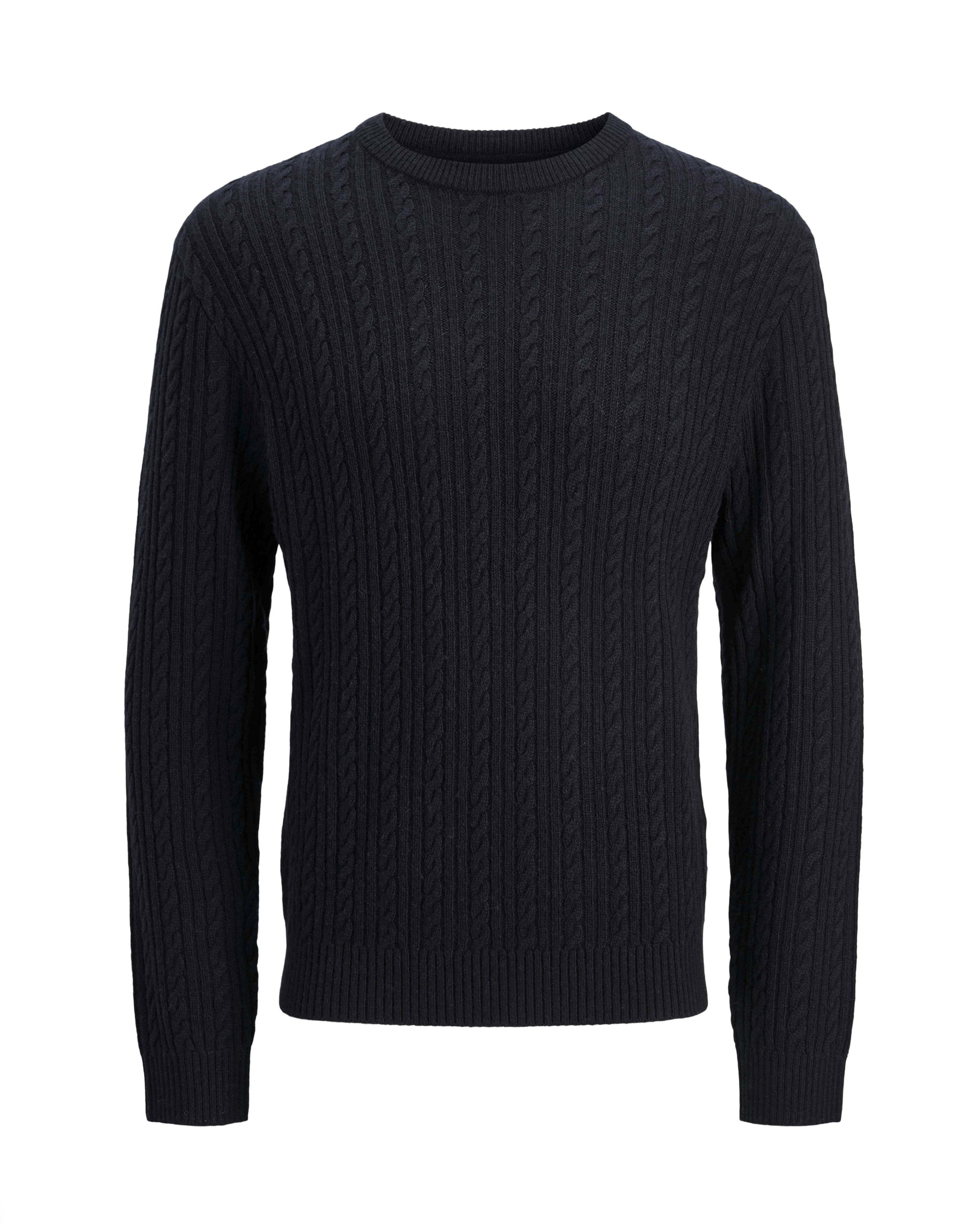 Maglione girocollo Jack & Jones blu in lana con lavorazione a trecce