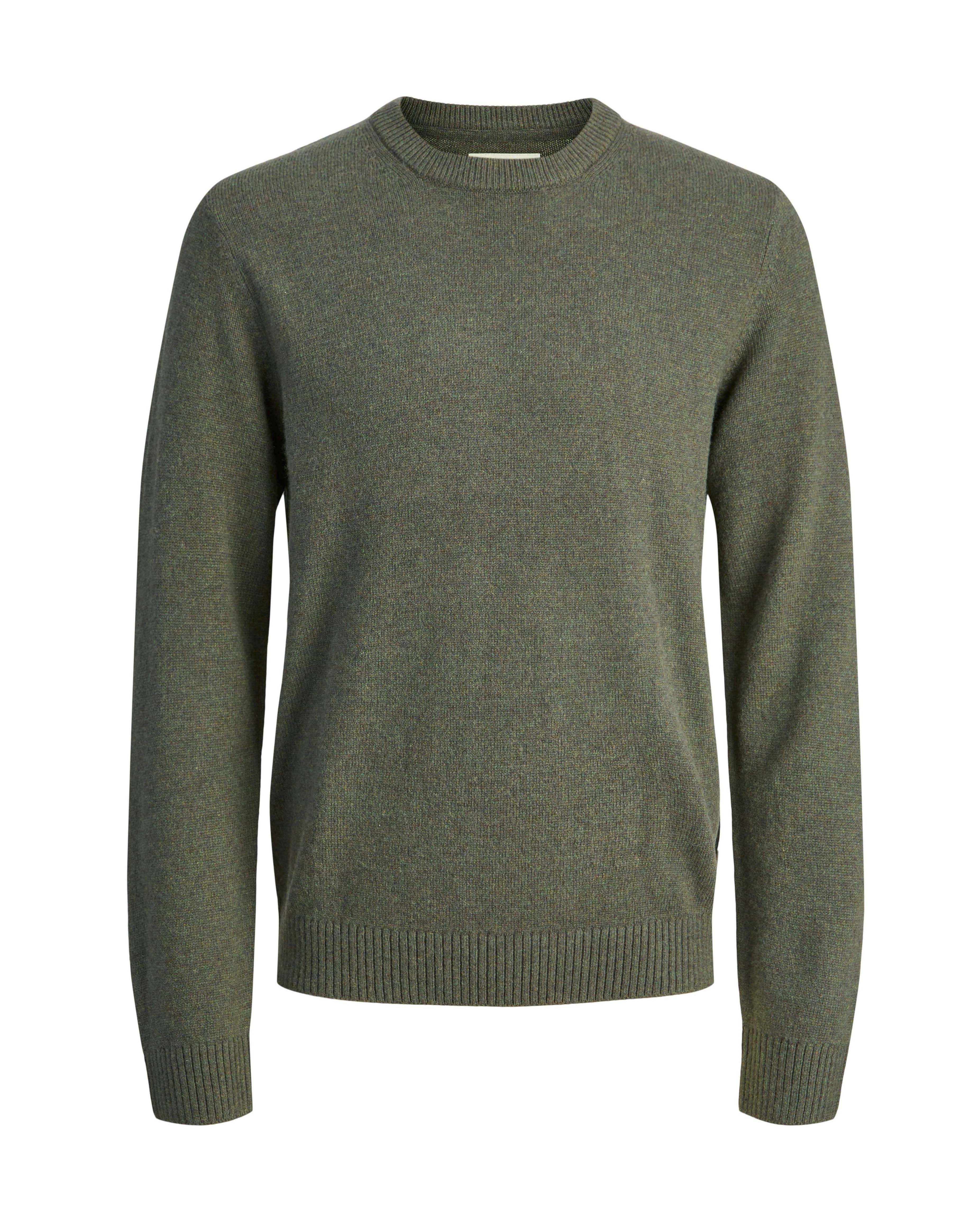 Maglione girocollo verde militare in lana bottonata