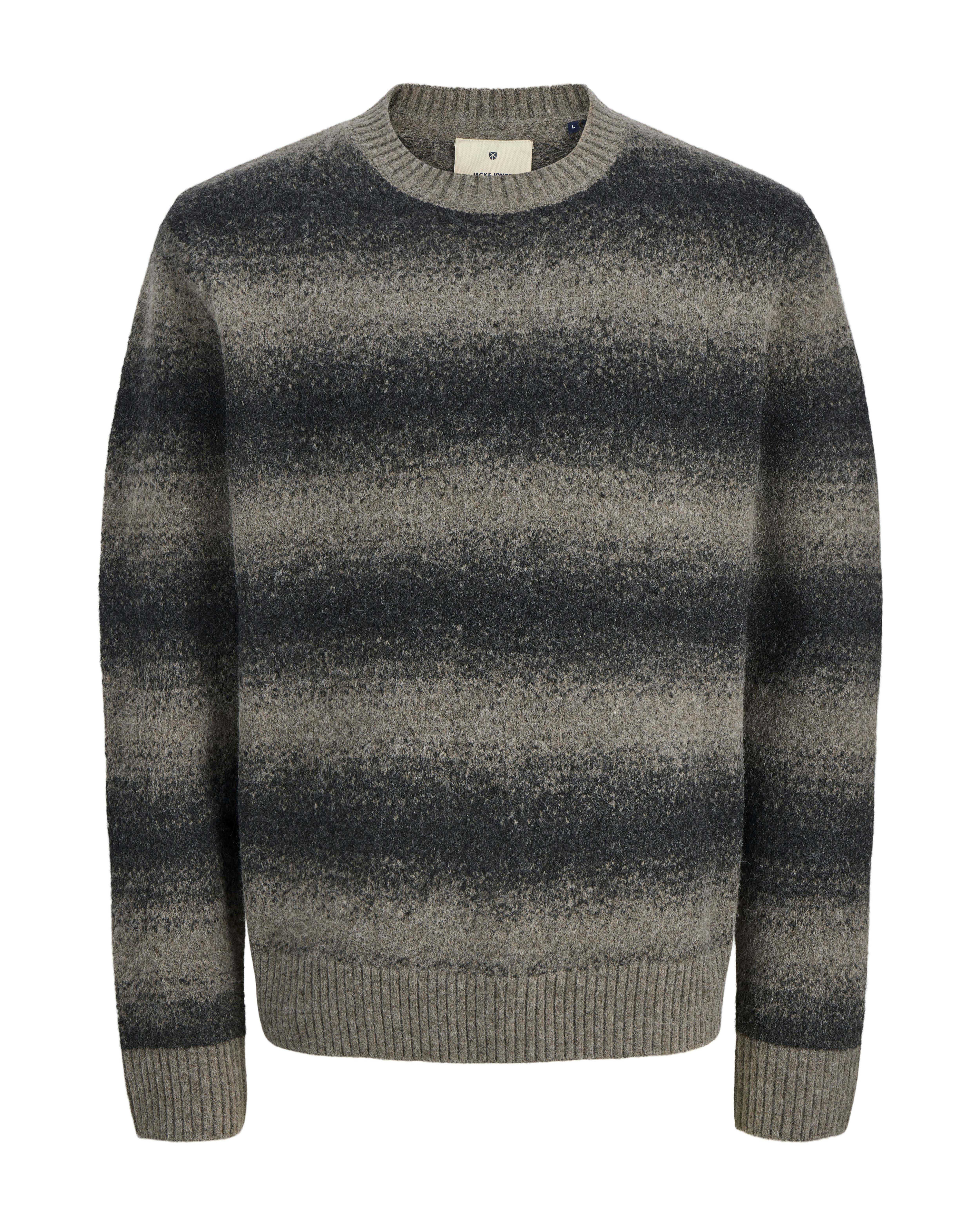 Maglione girocollo fango con motivo degradé in misto lana bouclé