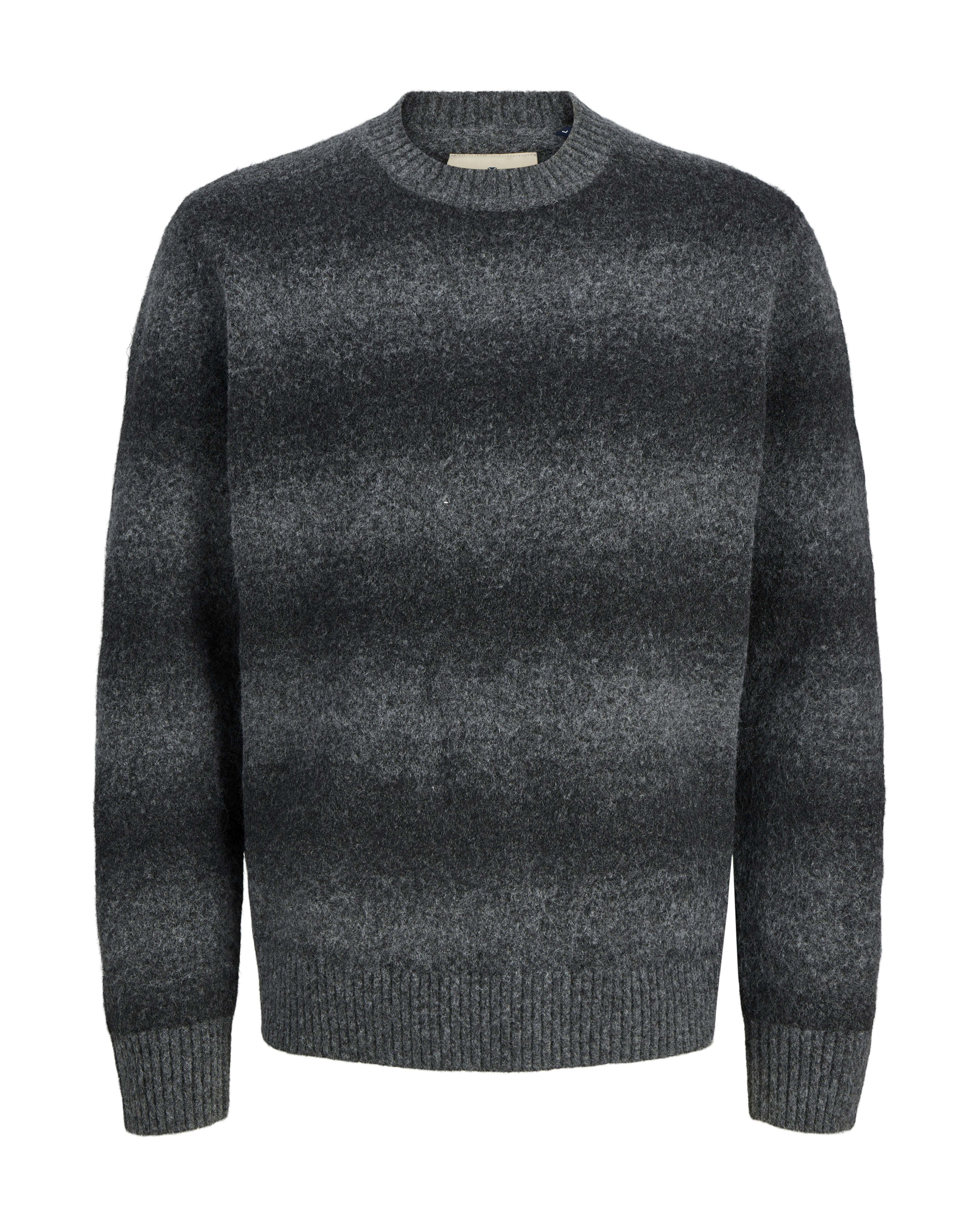 Maglione girocollo antracite in misto lana con motivo degradé