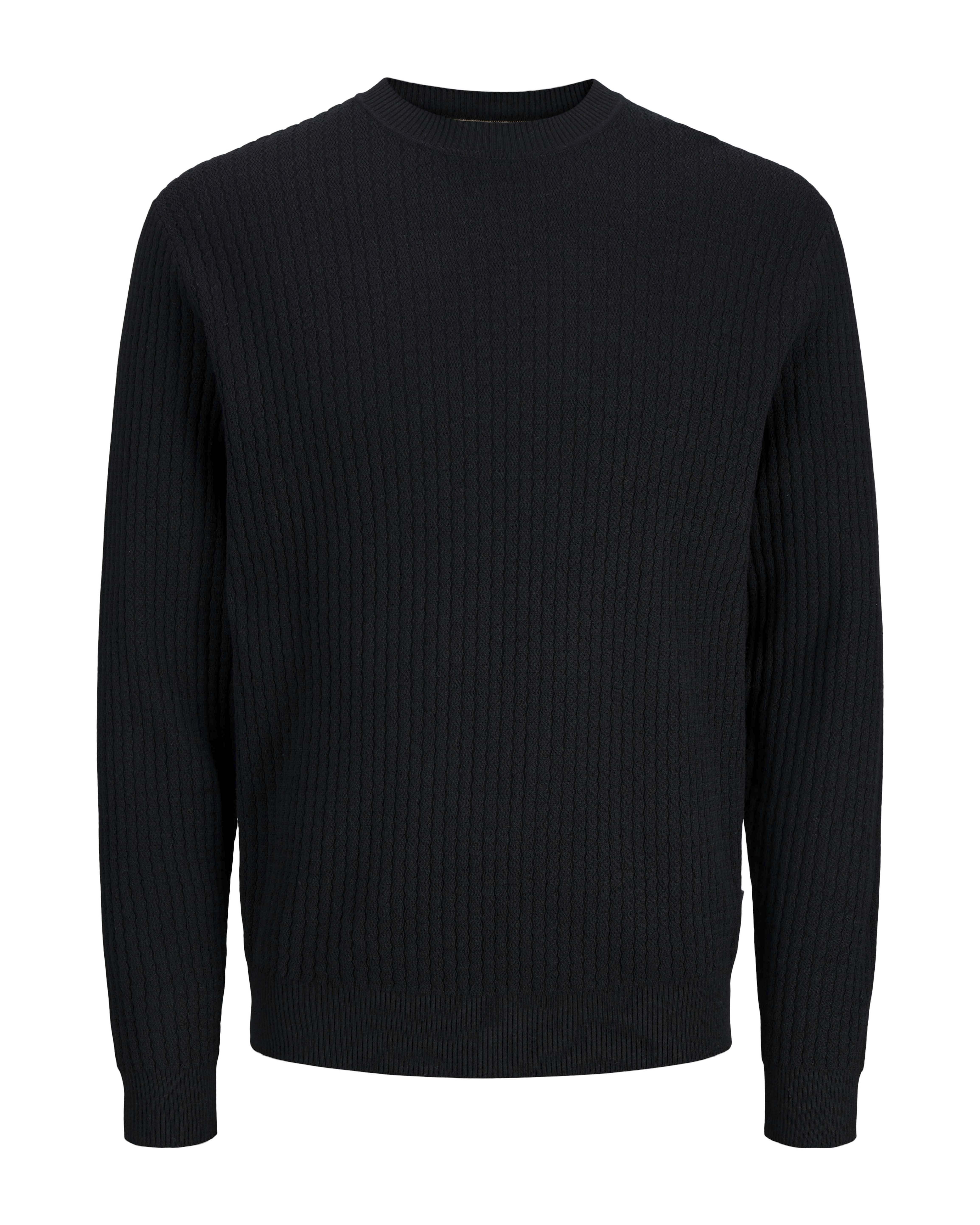 Maglione girocollo Jack & Jones nero in cotone con lavorazione a coste ondulate