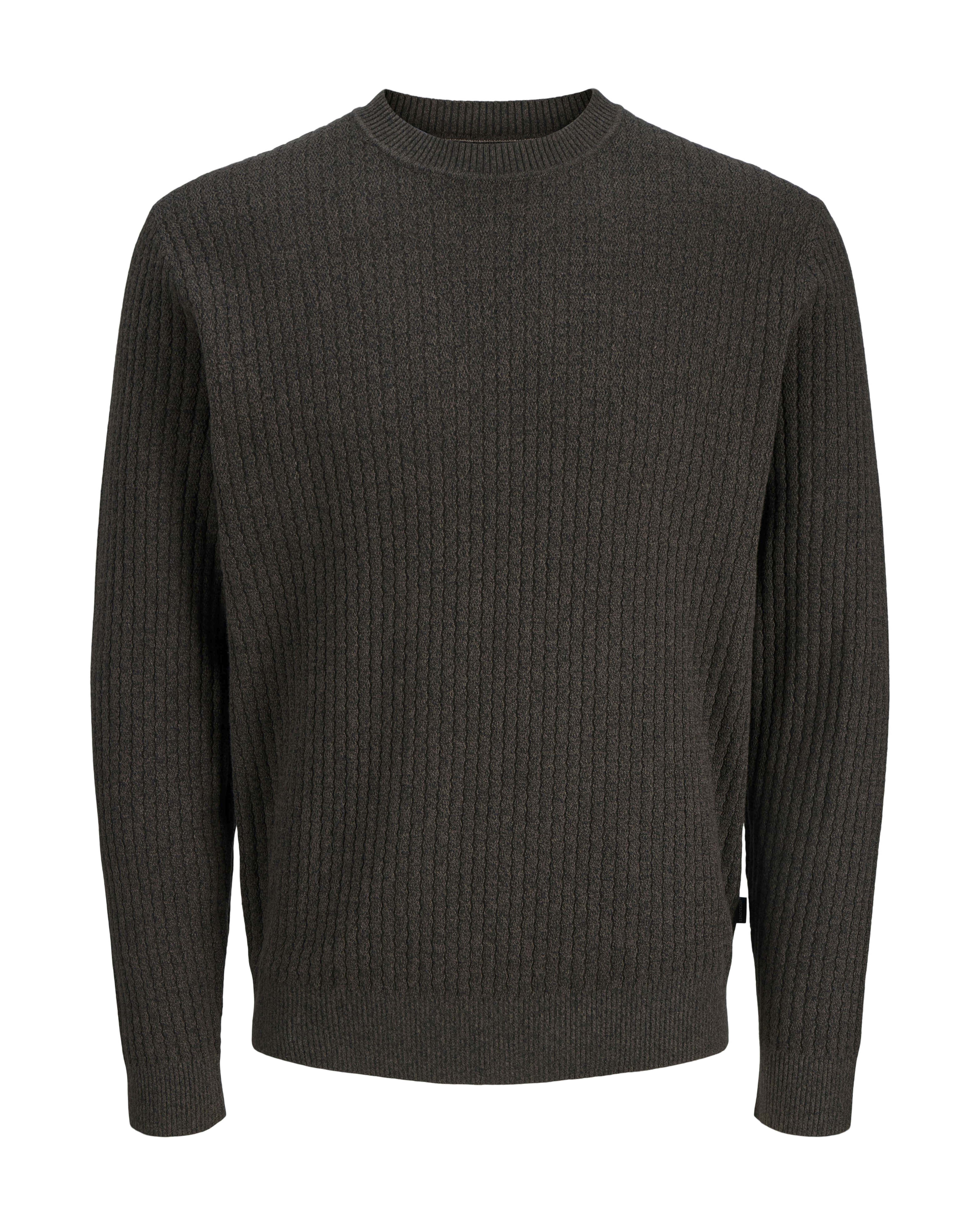Maglione girocollo Jack & Jones marrone in cotone con lavorazione a coste ondulate