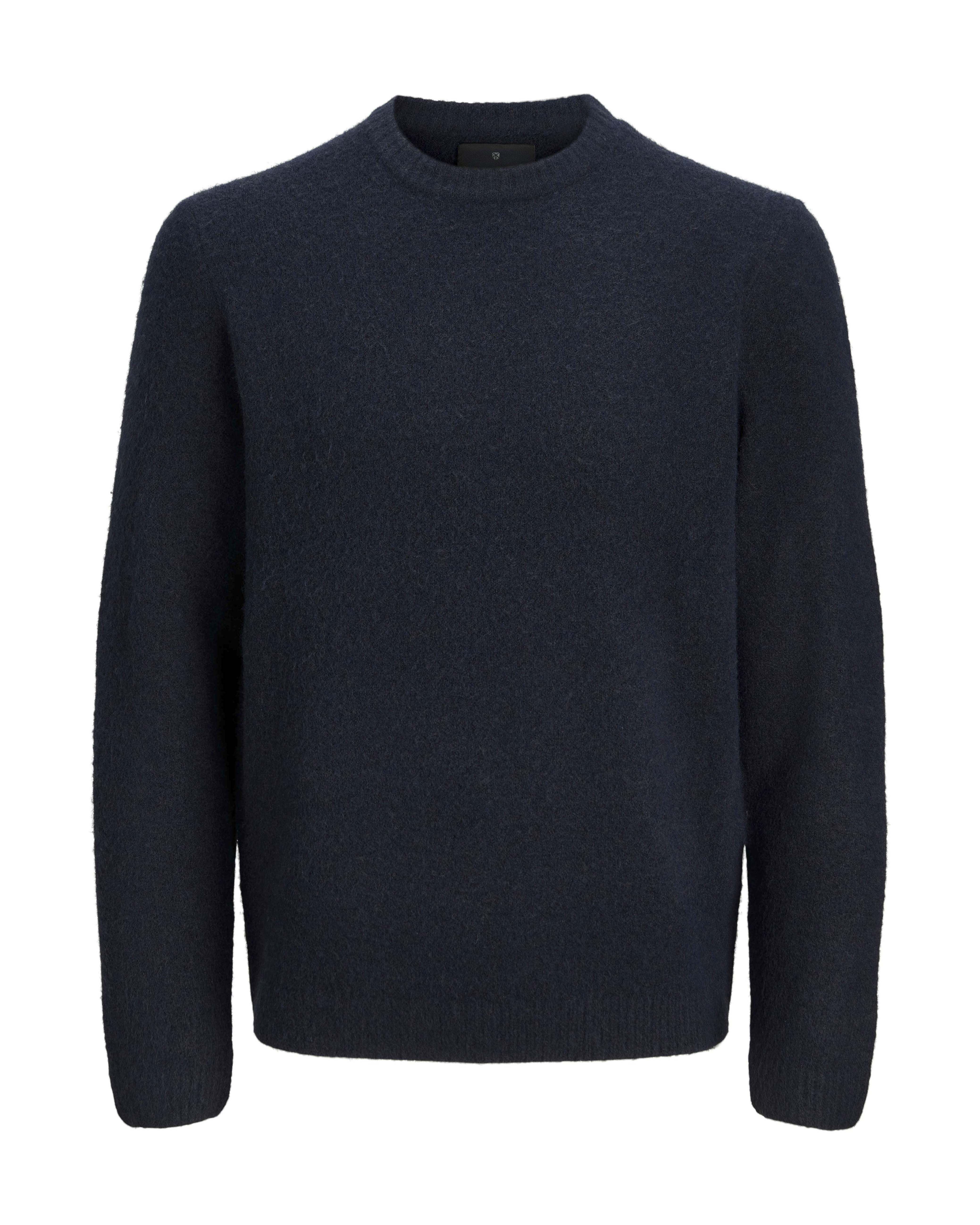 Maglione girocollo blu in misto alpaca
