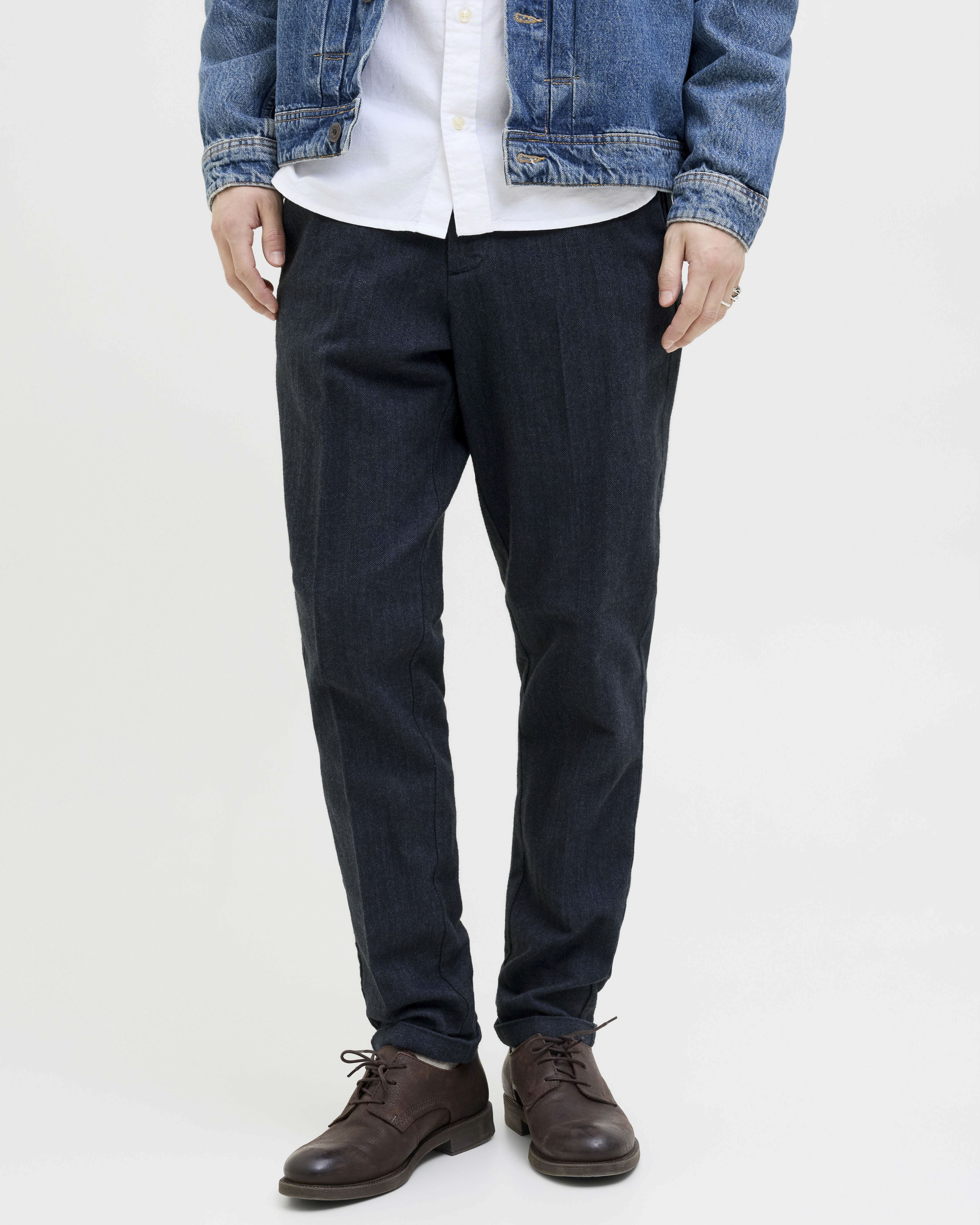 Pantaloni chino Jack & Jones blu in misto cotone a spina di pesce image