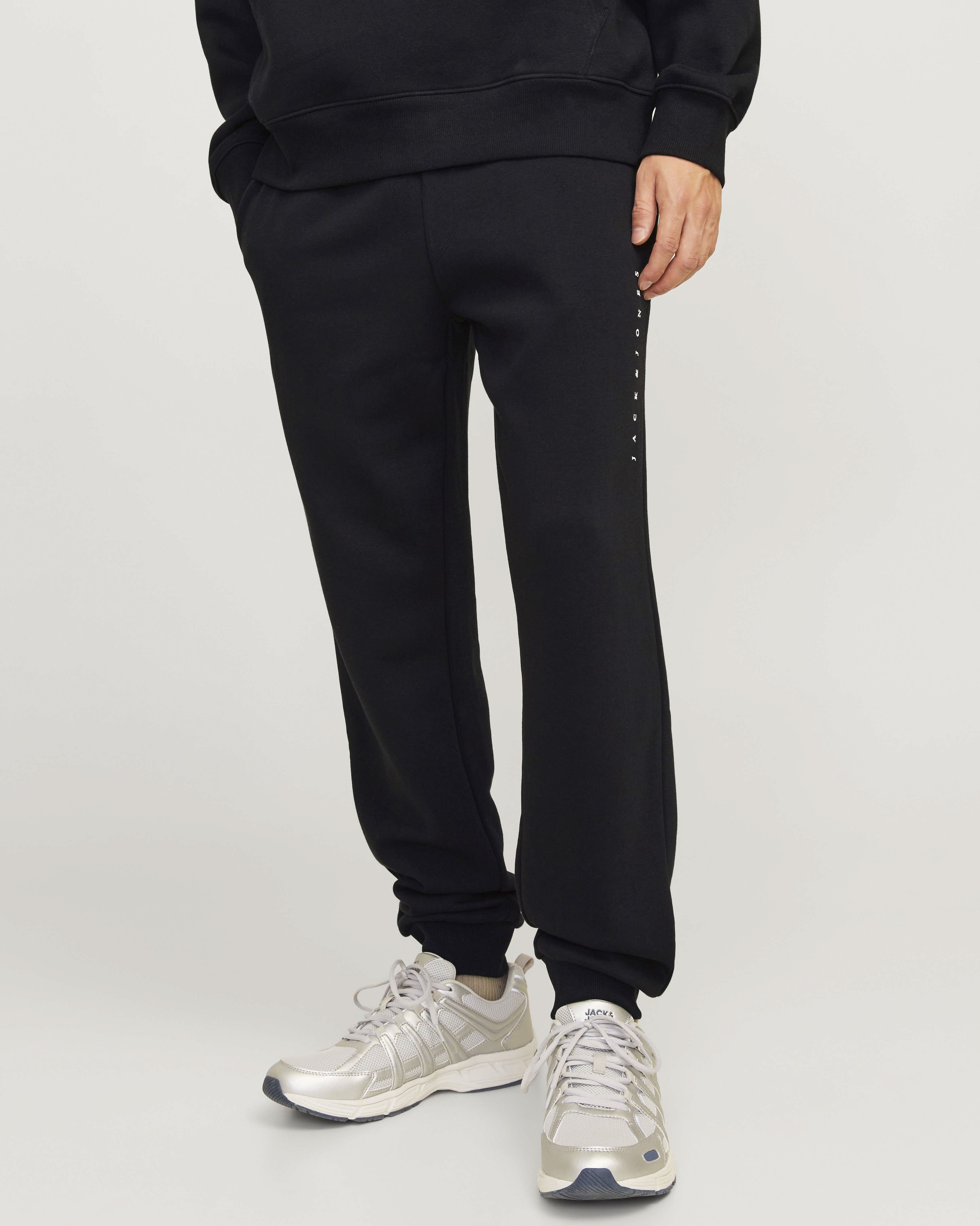 Pantaloni Jack & Jones neri in felpa di misto cotone con ricamo logo laterale image