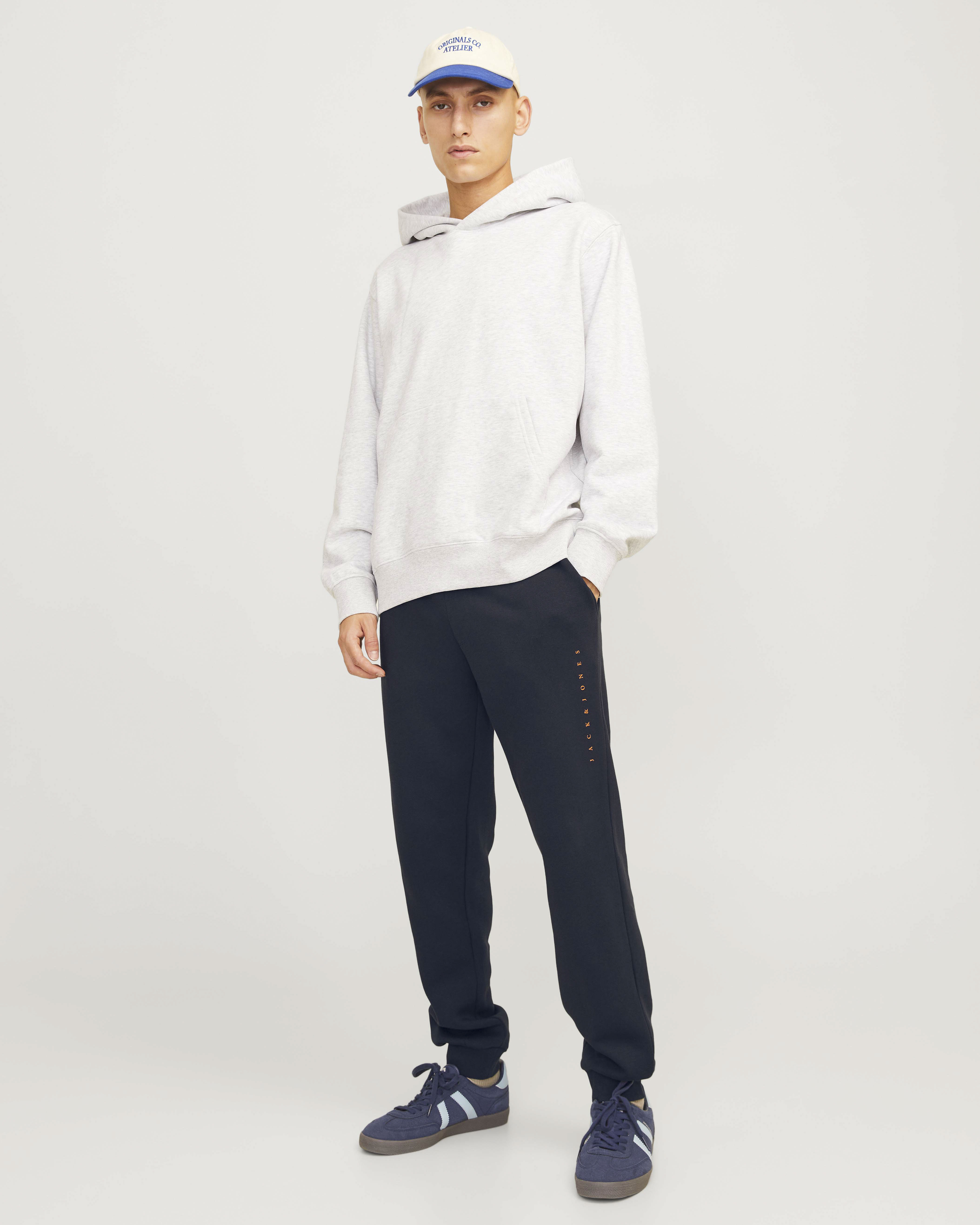 Pantaloni Jack & Jones blu in felpa di misto cotone con ricamo logo laterale